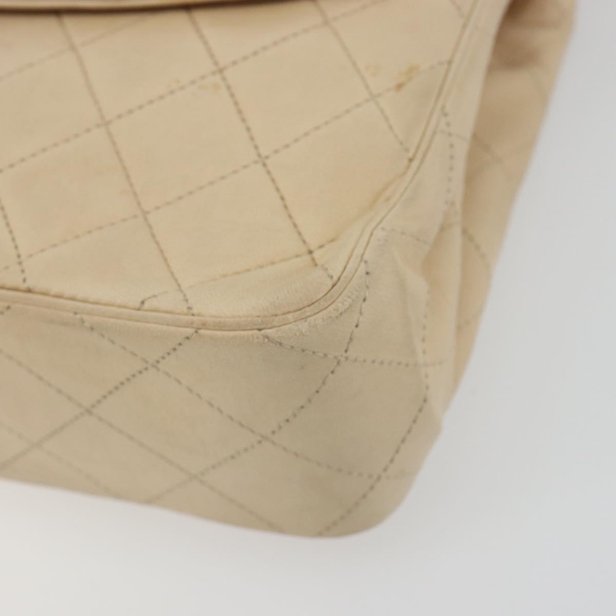 CHANEL Matelasse Chain Shoulder Bag Lamb Skin Beige Gold CC Auth bs36200