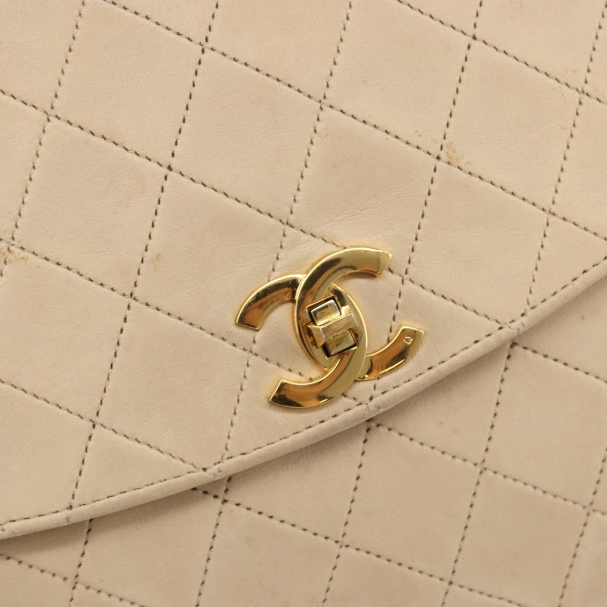 CHANEL Matelasse Chain Shoulder Bag Lamb Skin Beige Gold CC Auth bs36200