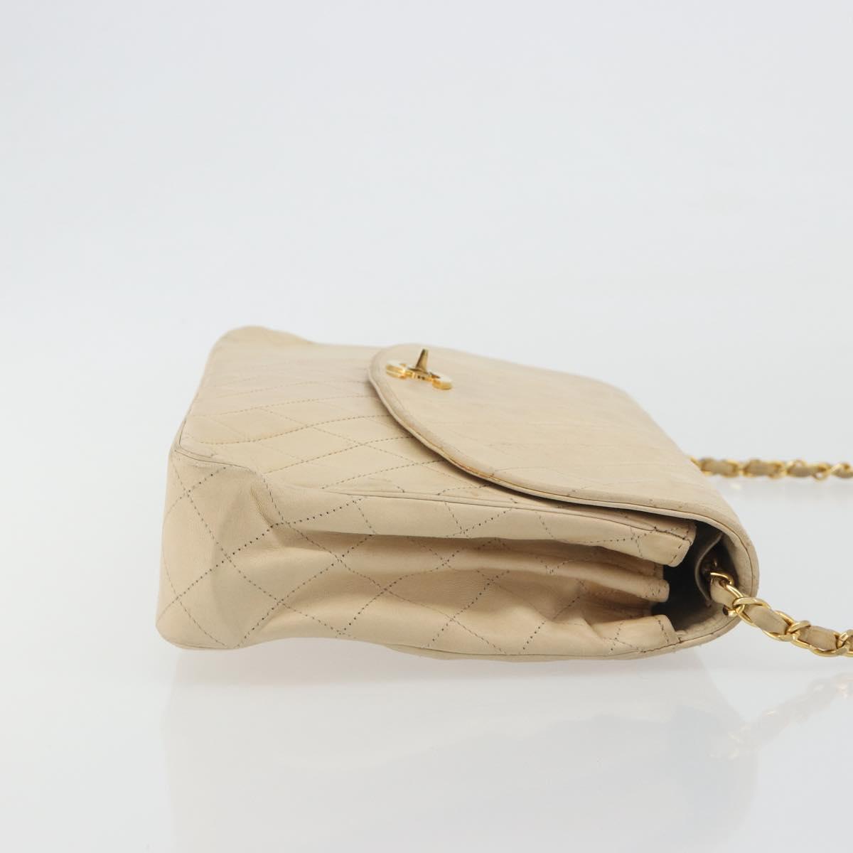 CHANEL Matelasse Chain Shoulder Bag Lamb Skin Beige Gold CC Auth bs36200