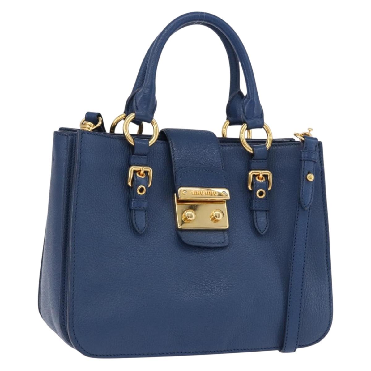 Miu Miu Hand Bag Leather 2way Blue Gold Auth bs36201A