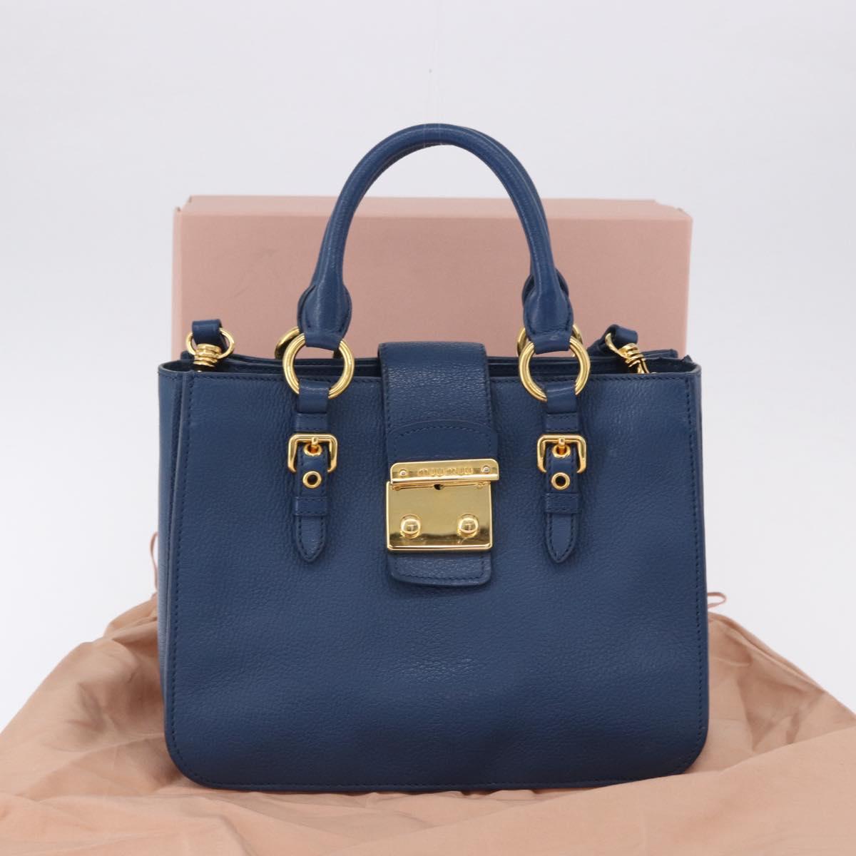 Miu Miu Hand Bag Leather 2way Blue Gold Auth bs36201A