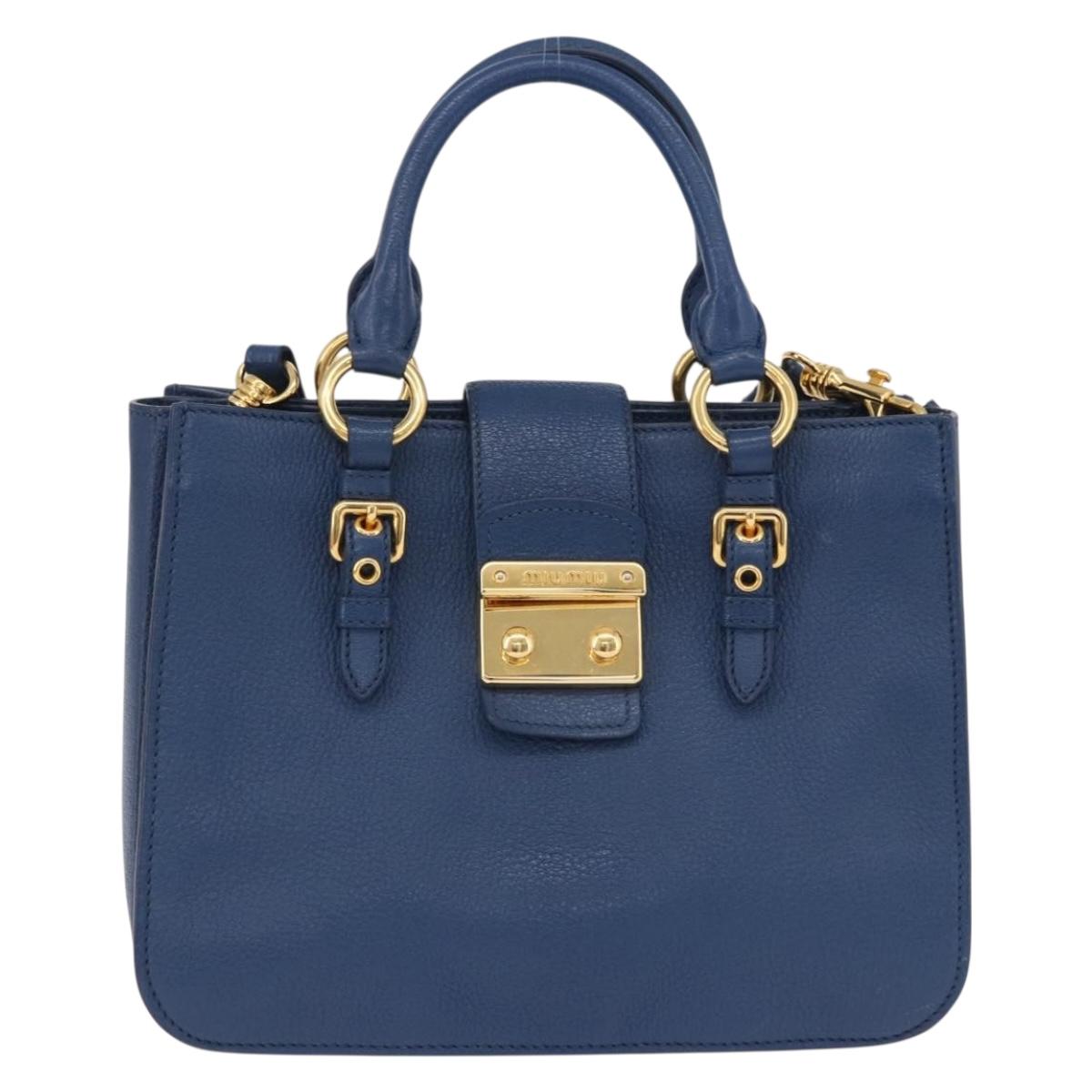 Miu Miu Hand Bag Leather 2way Blue Gold Auth bs36201A