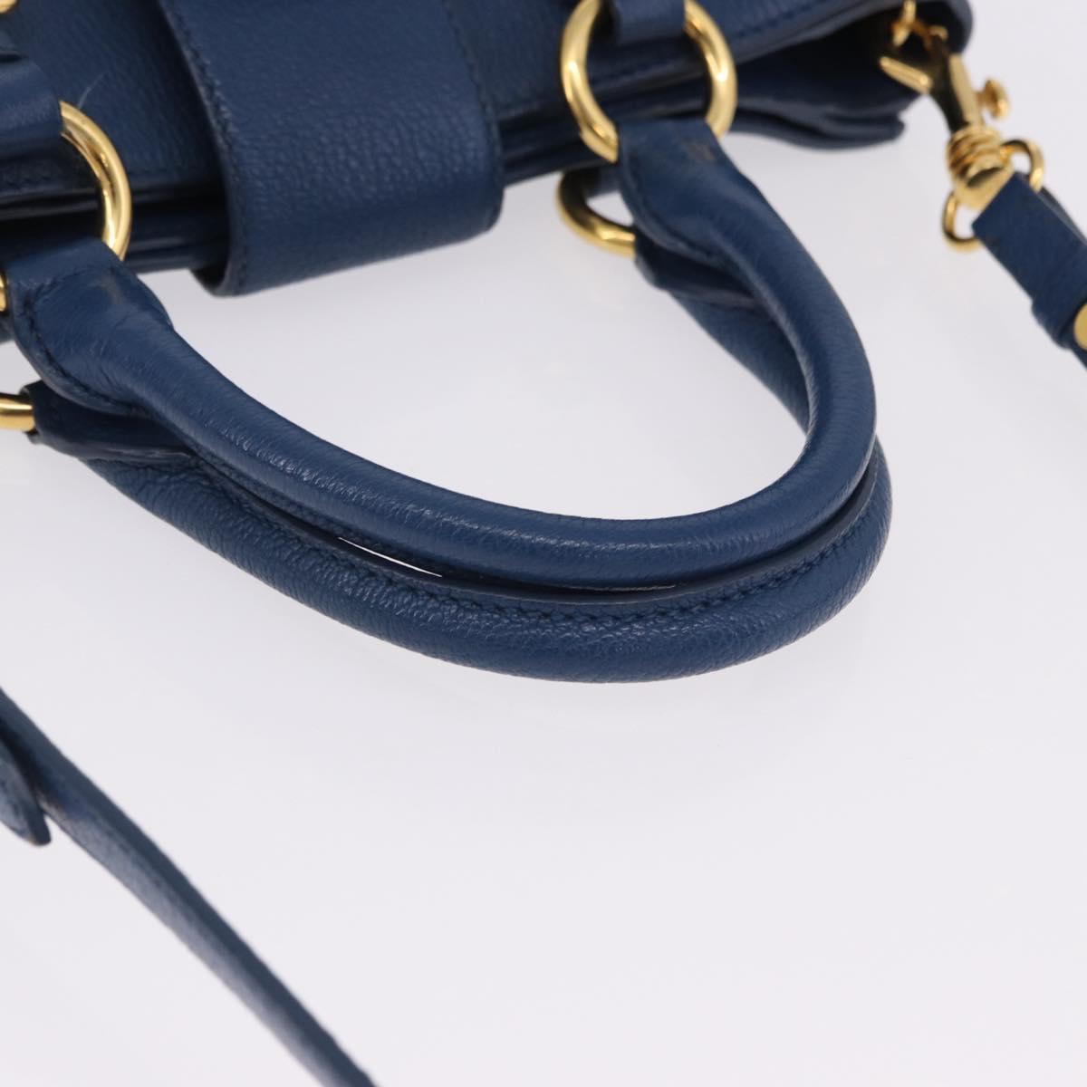 Miu Miu Hand Bag Leather 2way Blue Gold Auth bs36201A
