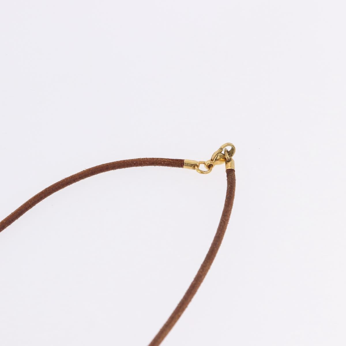 HERMES Shuval Necklace Leather Brown Auth bs36204