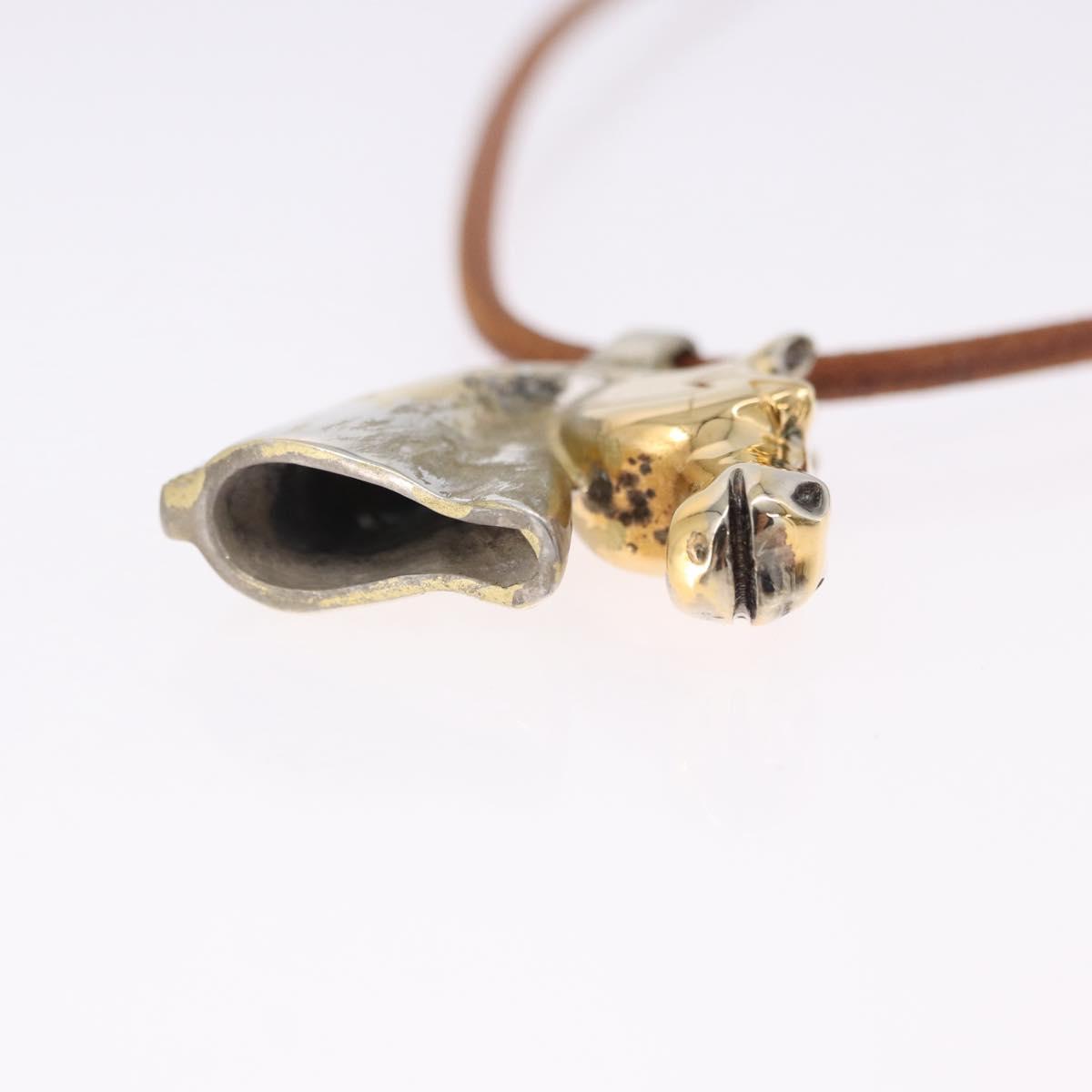 HERMES Shuval Necklace Leather Brown Auth bs36204