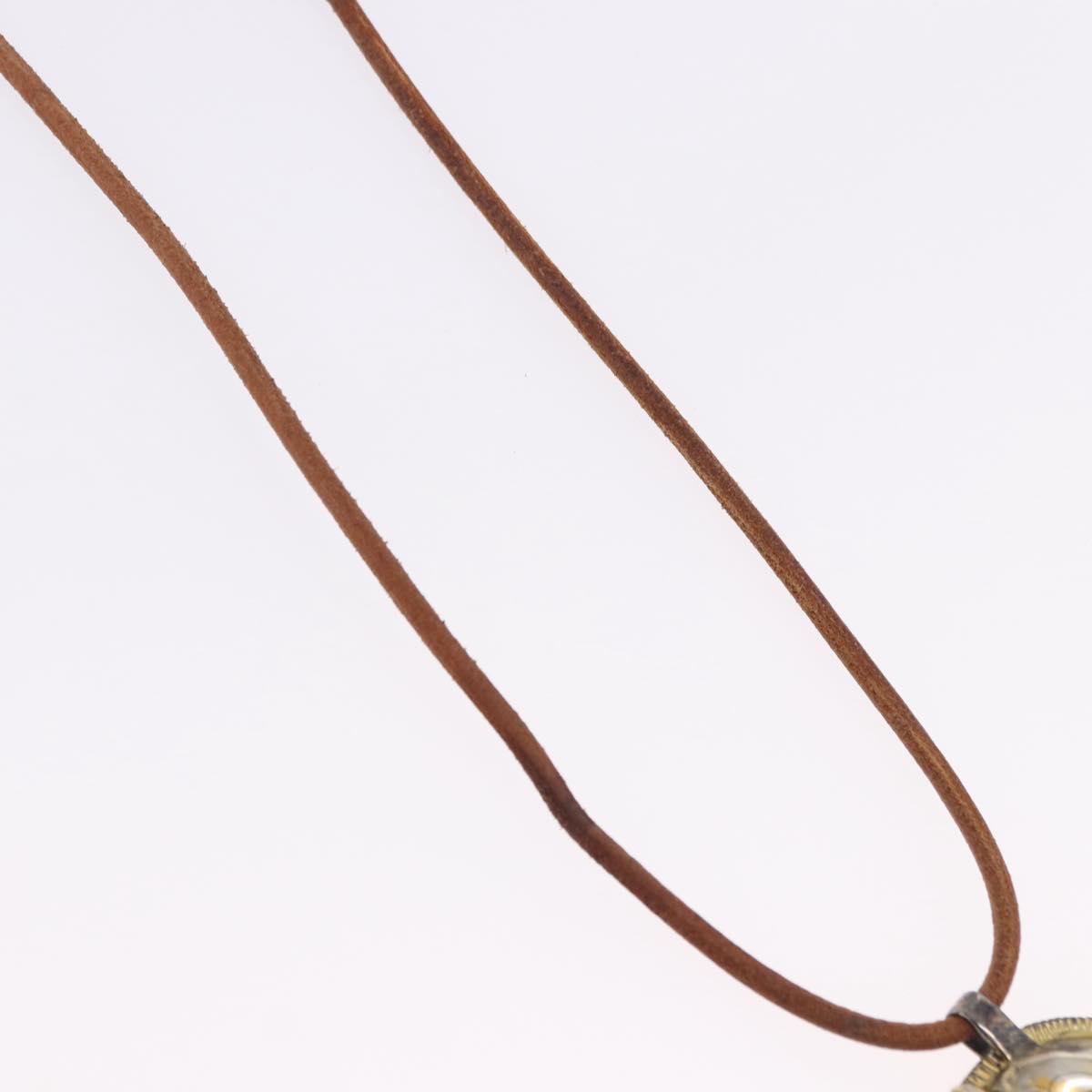 HERMES Shuval Necklace Leather Brown Auth bs36204