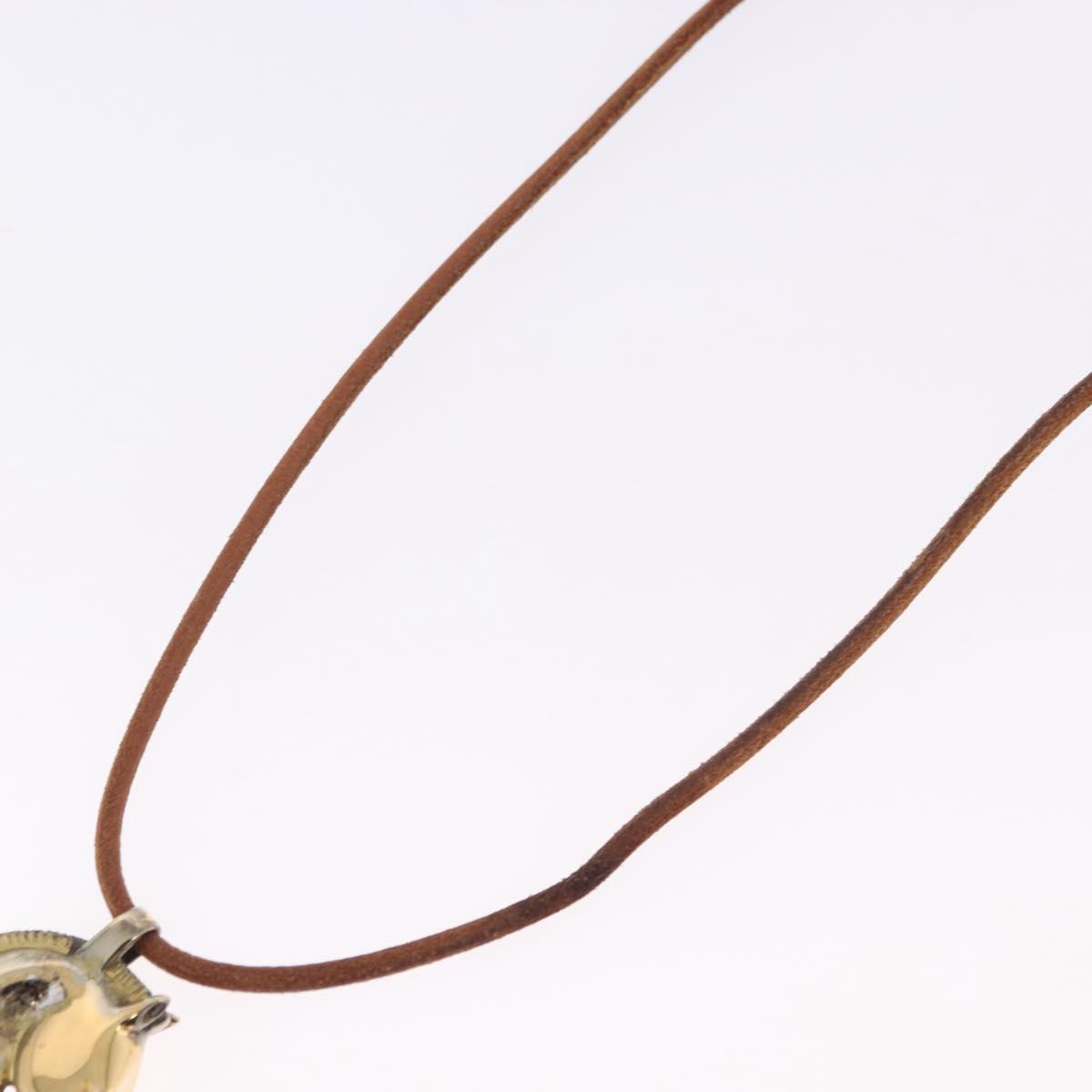 HERMES Shuval Necklace Leather Brown Auth bs36204
