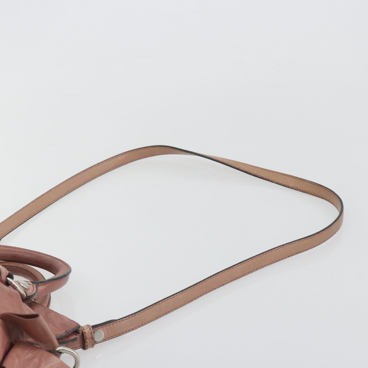 Miu Miu Side Ribbon Hand Bag Leather 2way Pink Silver Auth bs36207