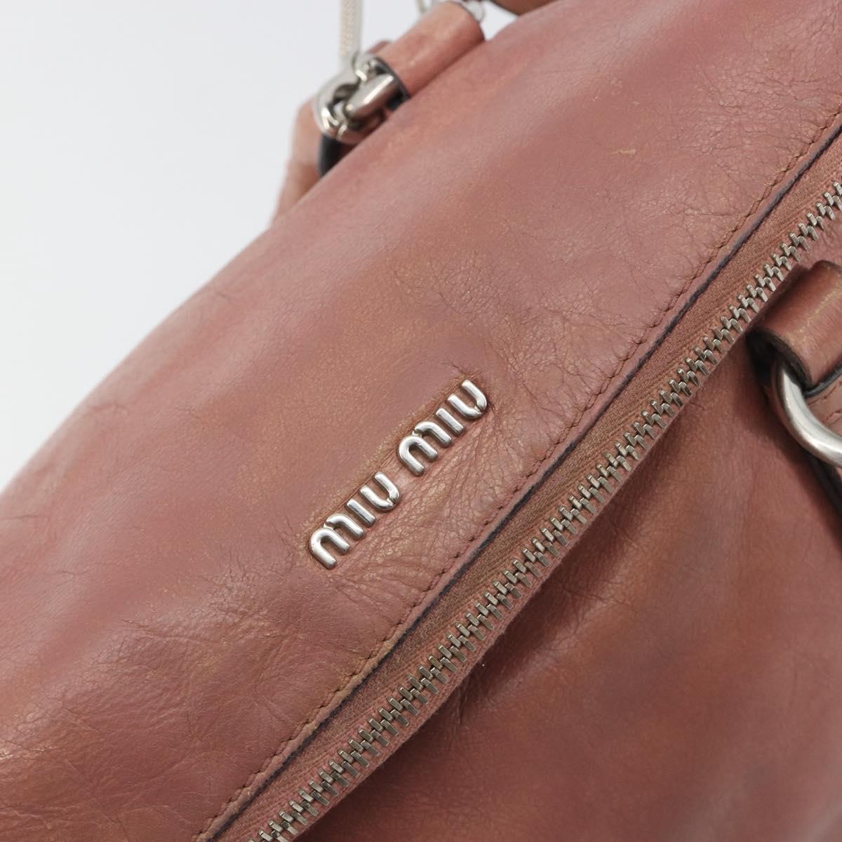 Miu Miu Side Ribbon Hand Bag Leather 2way Pink Silver Auth bs36207