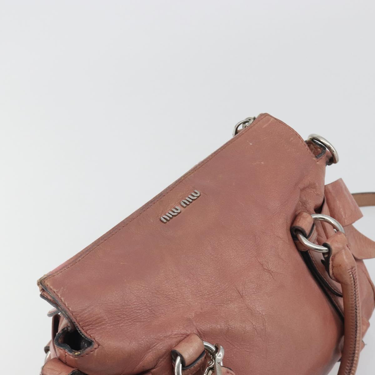 Miu Miu Side Ribbon Hand Bag Leather 2way Pink Silver Auth bs36207