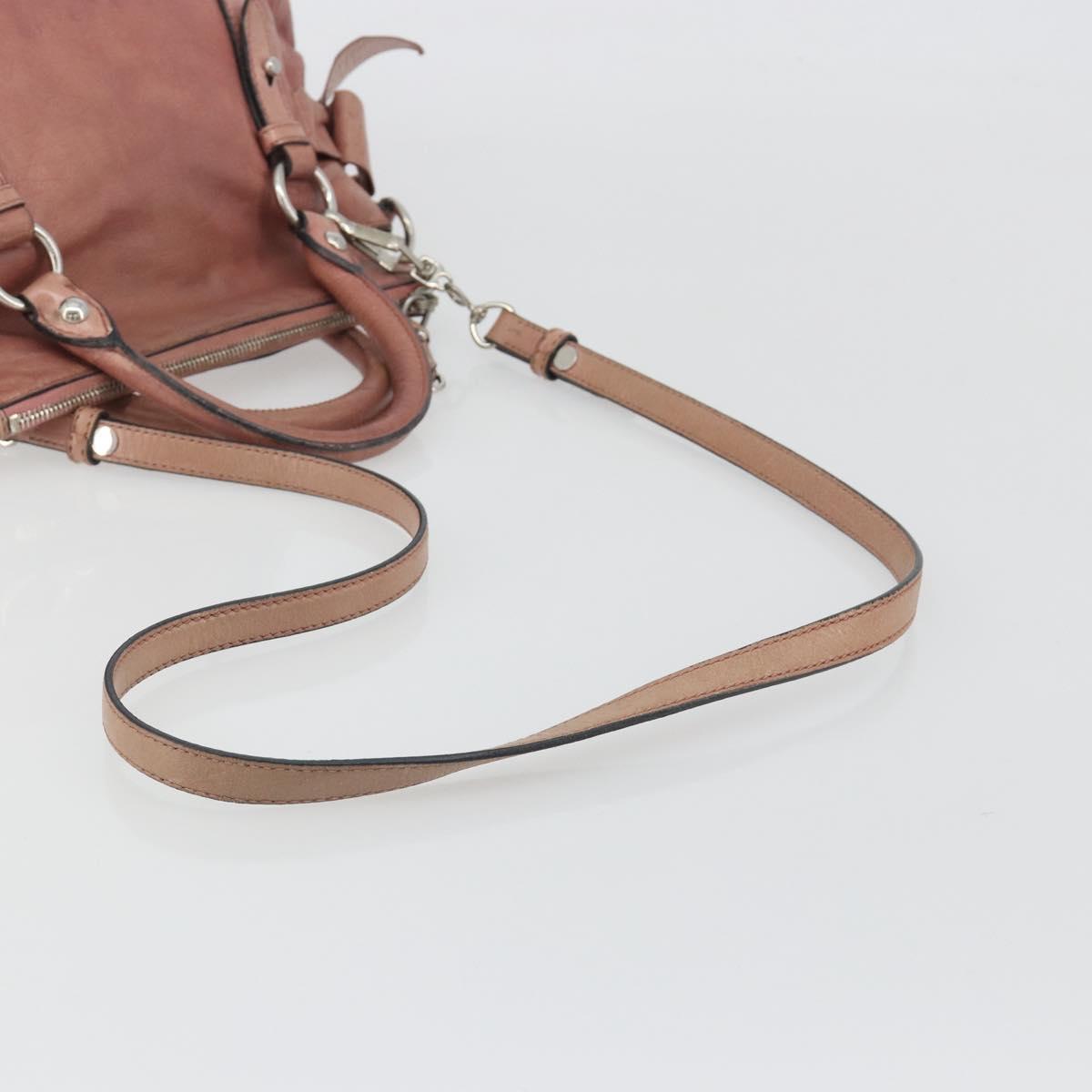 Miu Miu Side Ribbon Hand Bag Leather 2way Pink Silver Auth bs36207