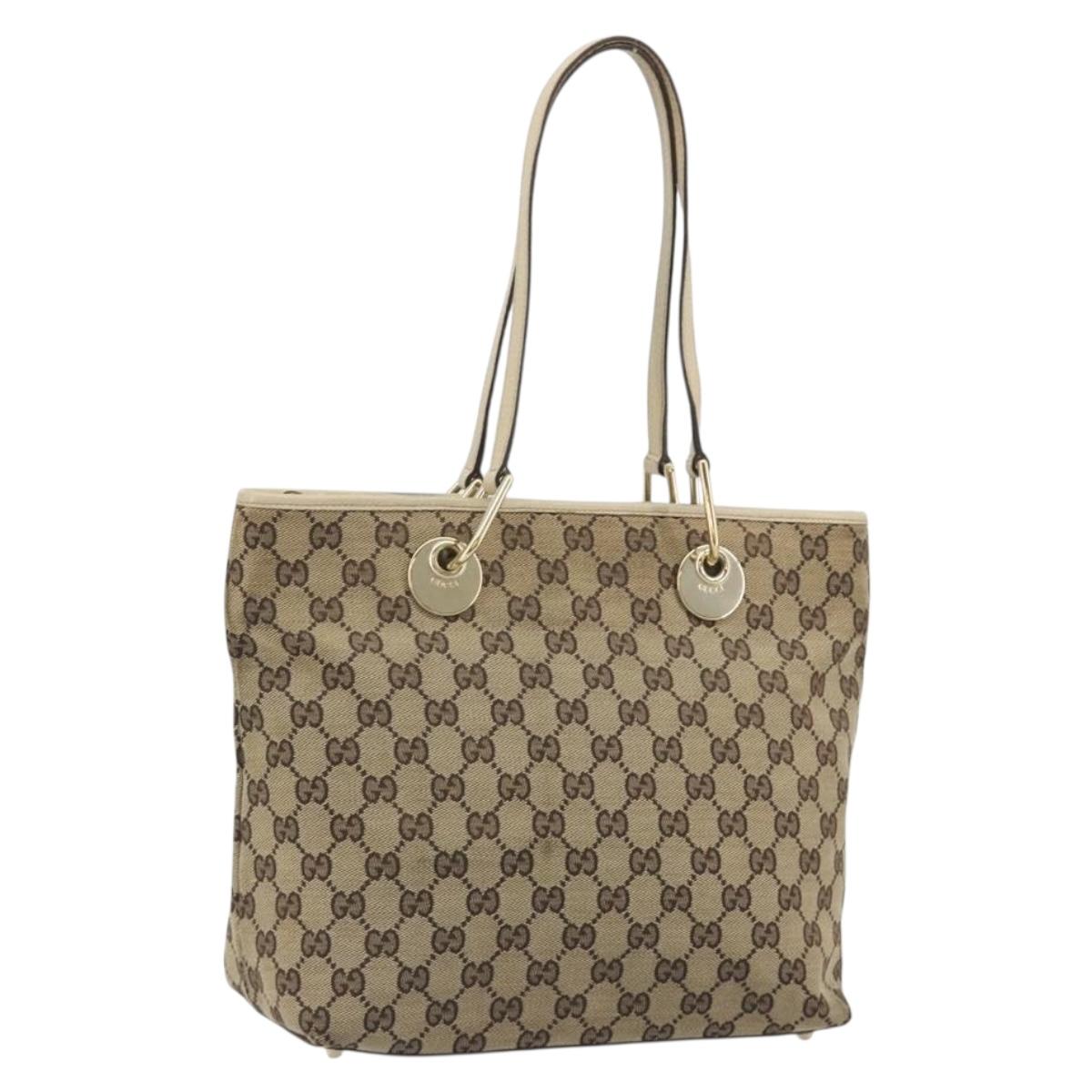 GUCCI GG Canvas Tote Bag Beige Gold 139552 Auth bs36222