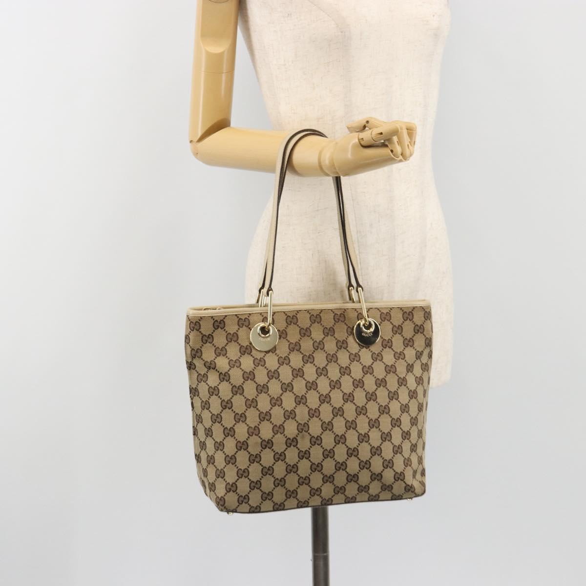 GUCCI GG Canvas Tote Bag Beige Gold 139552 Auth bs36222