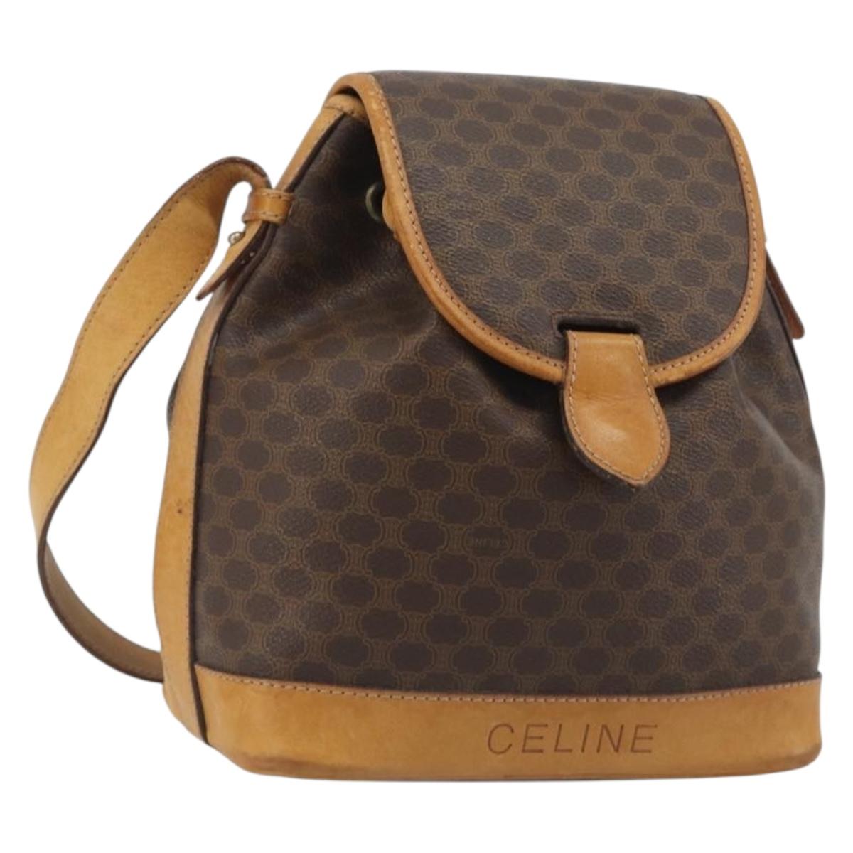 CELINE Macadam Canvas Shoulder Bag PVC Leather Brown Gold Auth bs36223
