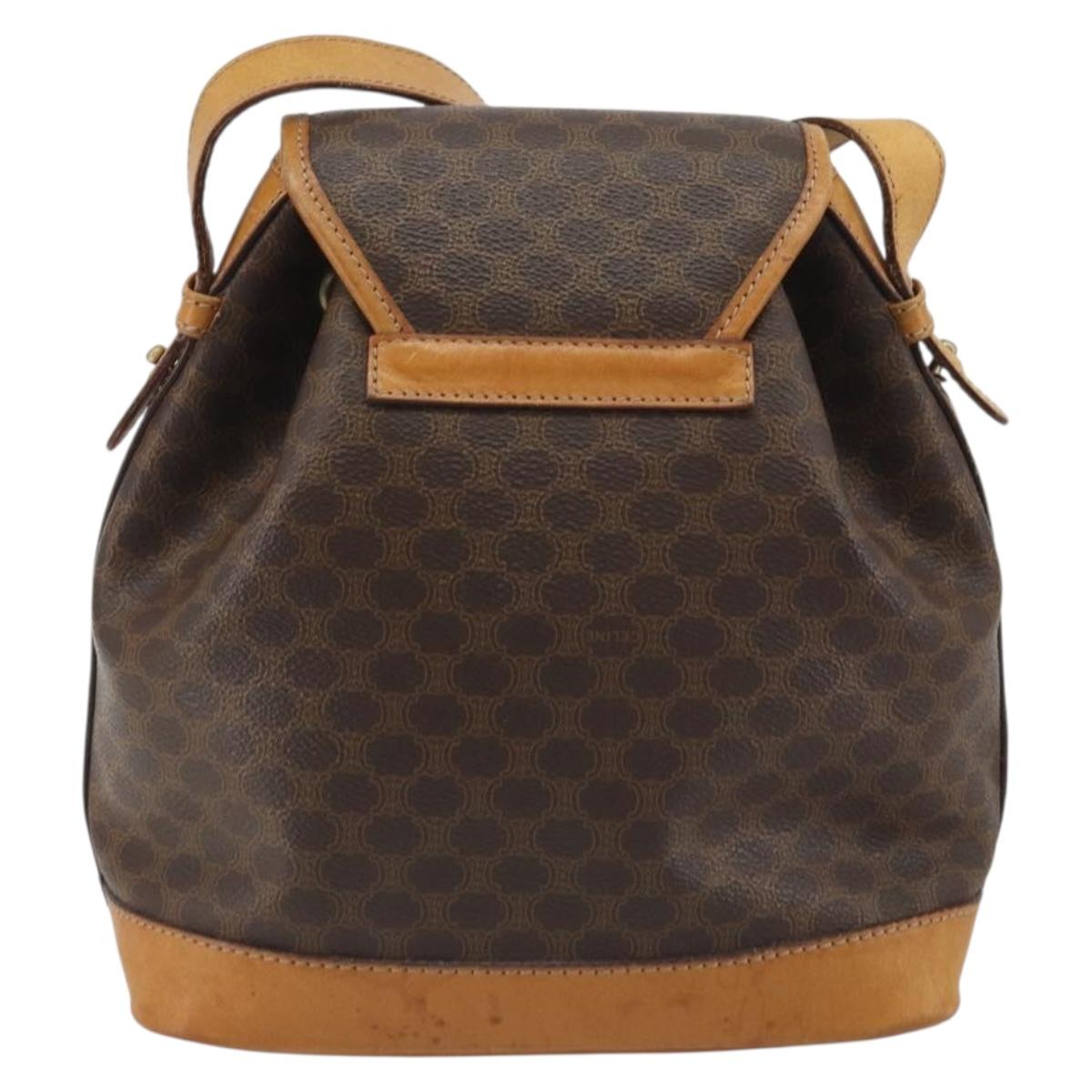 CELINE Macadam Canvas Shoulder Bag PVC Leather Brown Gold Auth bs36223