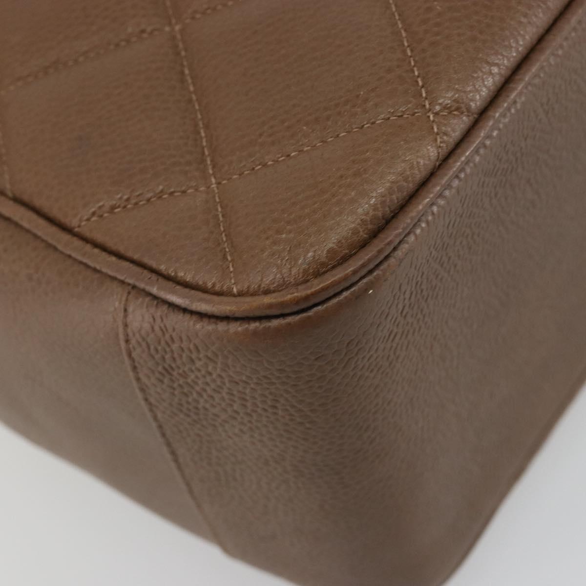 CHANEL Matelasse Chain Shoulder Bag Caviar Skin Brown Gold CC Auth bs36224V