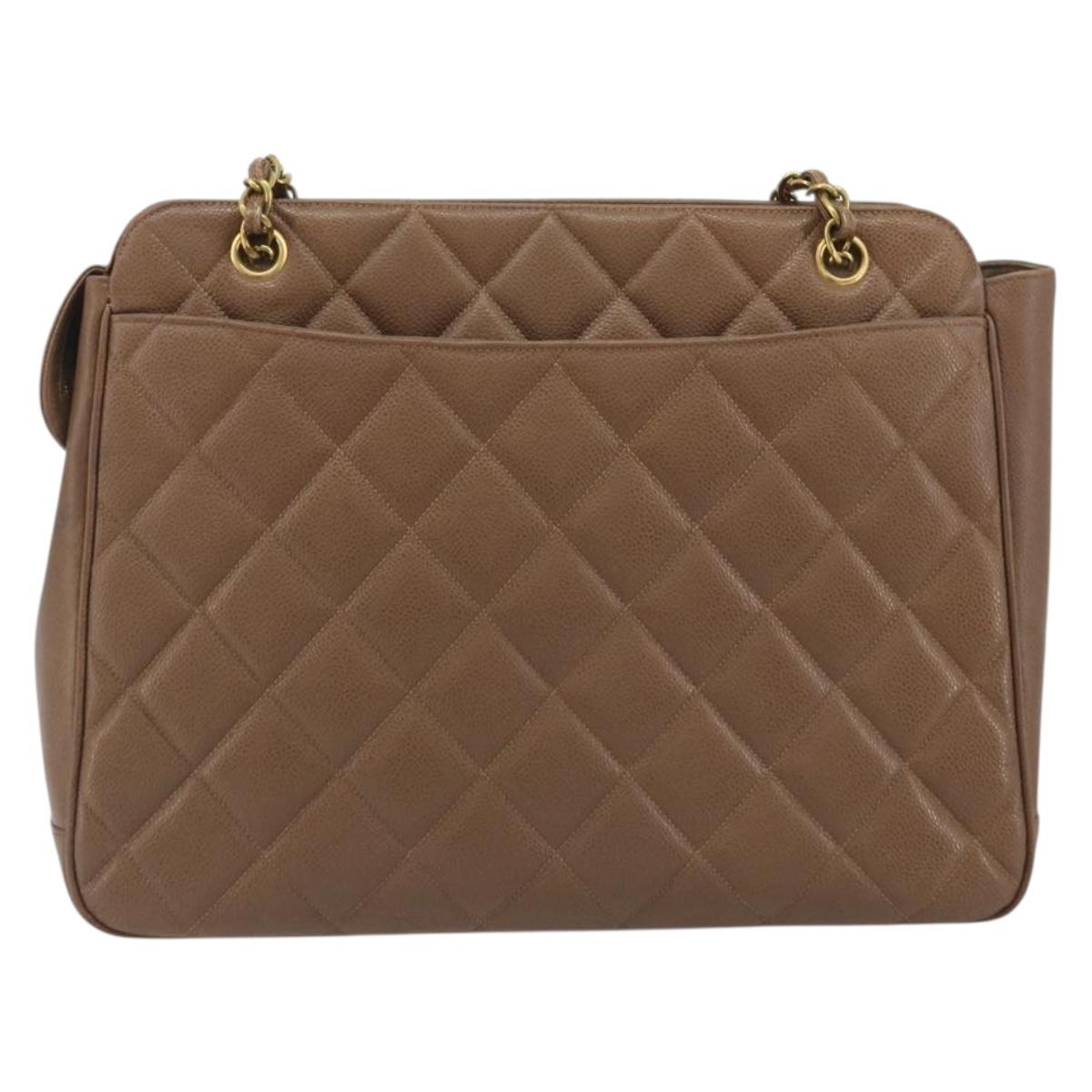 CHANEL Matelasse Chain Shoulder Bag Caviar Skin Brown Gold CC Auth bs36224V