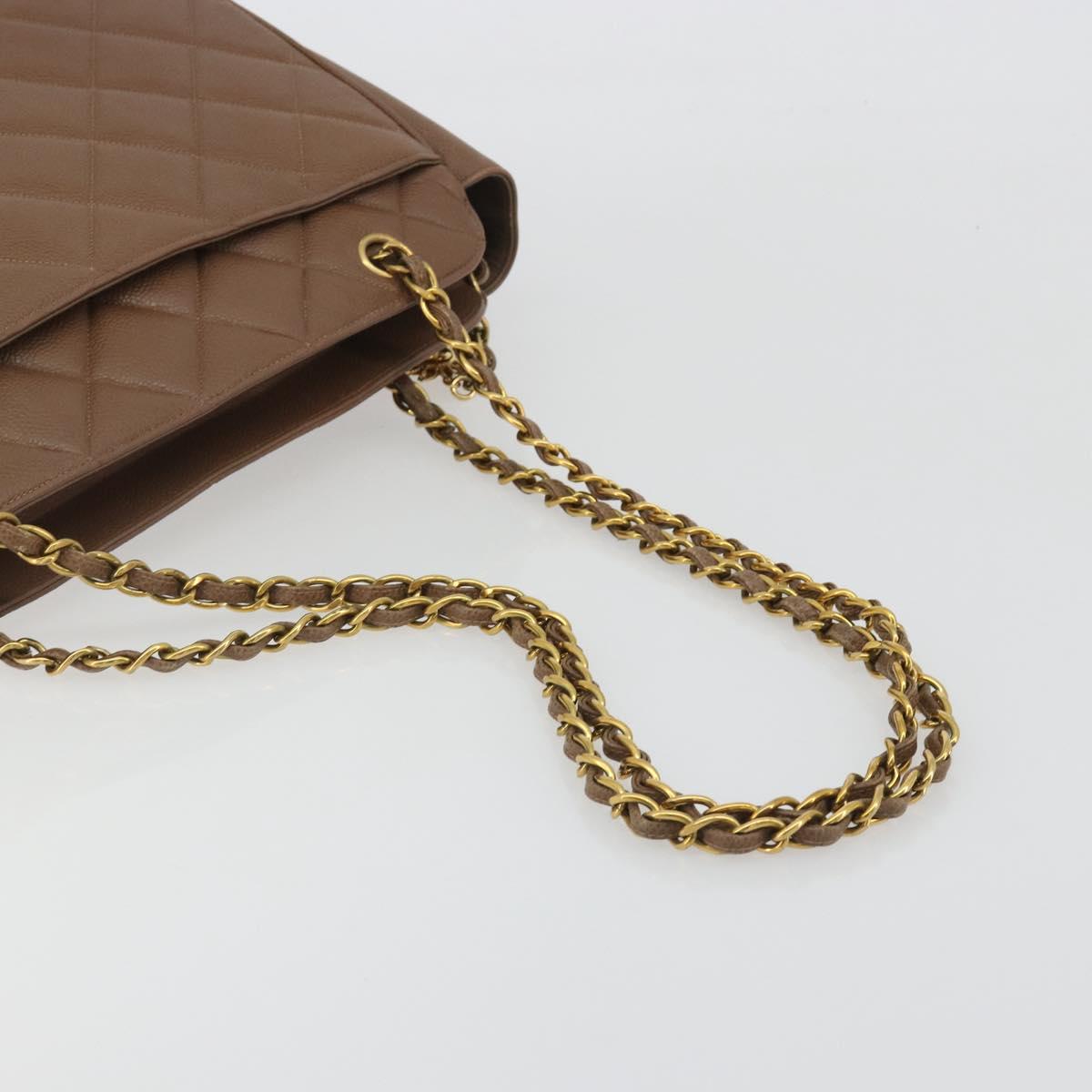 CHANEL Matelasse Chain Shoulder Bag Caviar Skin Brown Gold CC Auth bs36224V