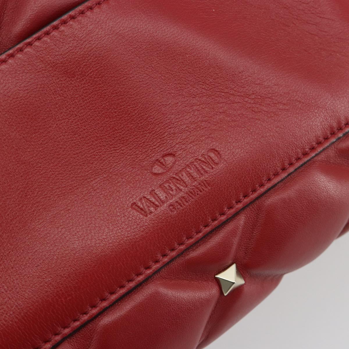 VALENTINO Studs Hand Bag Leather 2way Red Navy Gold Auth bs36227A