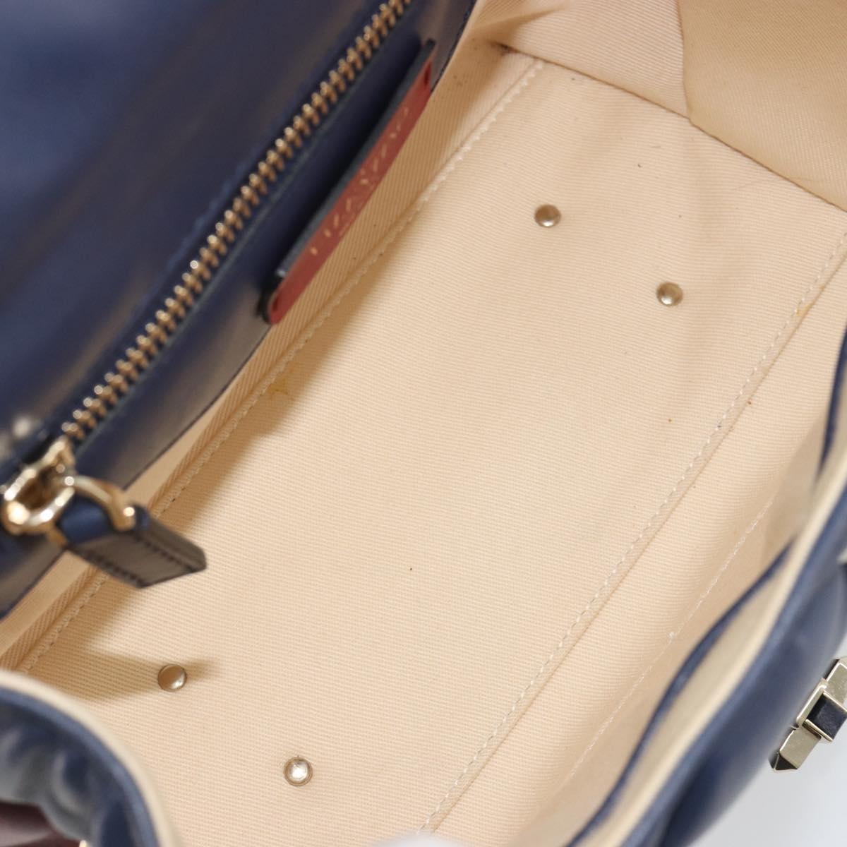 VALENTINO Studs Hand Bag Leather 2way Red Navy Gold Auth bs36227A