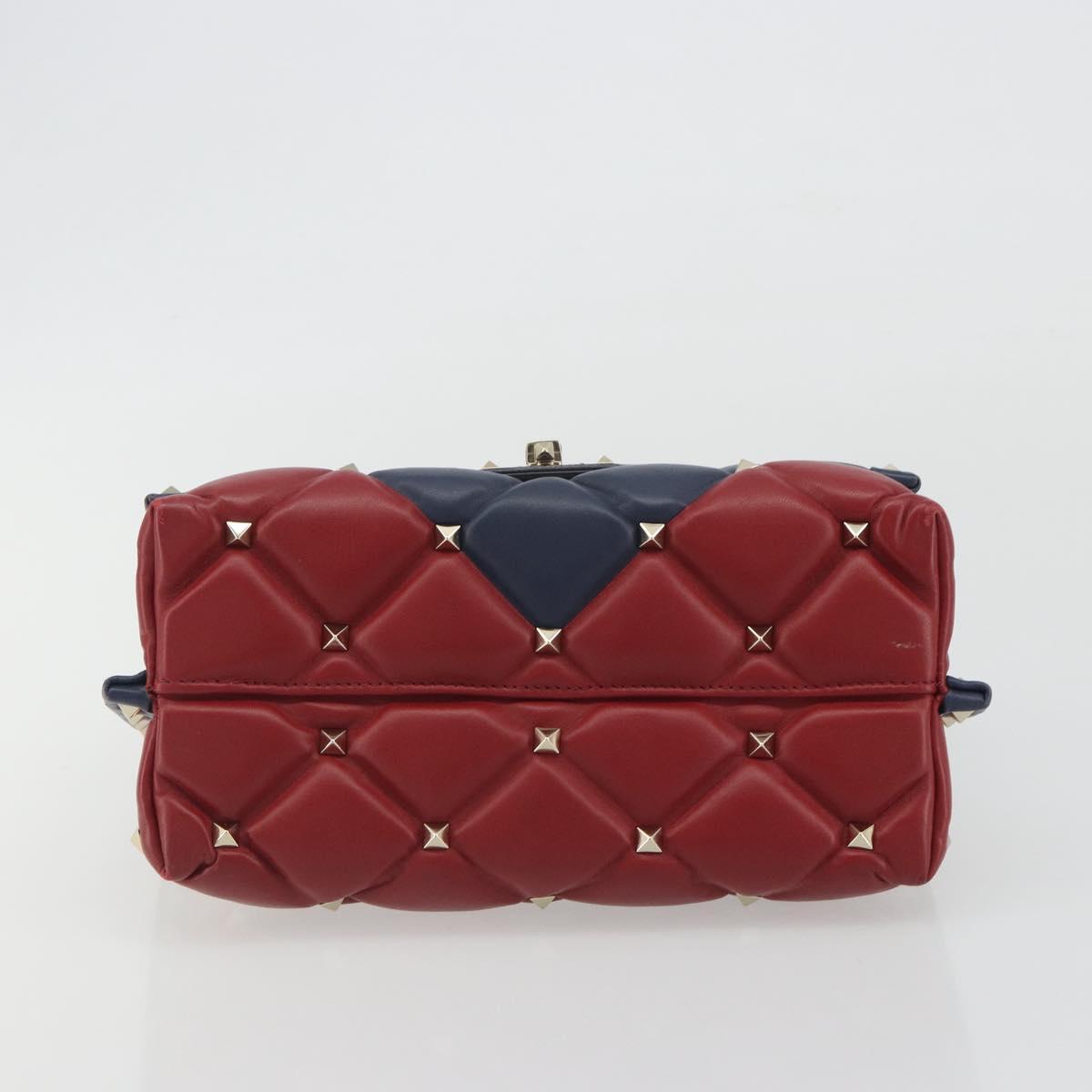 VALENTINO Studs Hand Bag Leather 2way Red Navy Gold Auth bs36227A