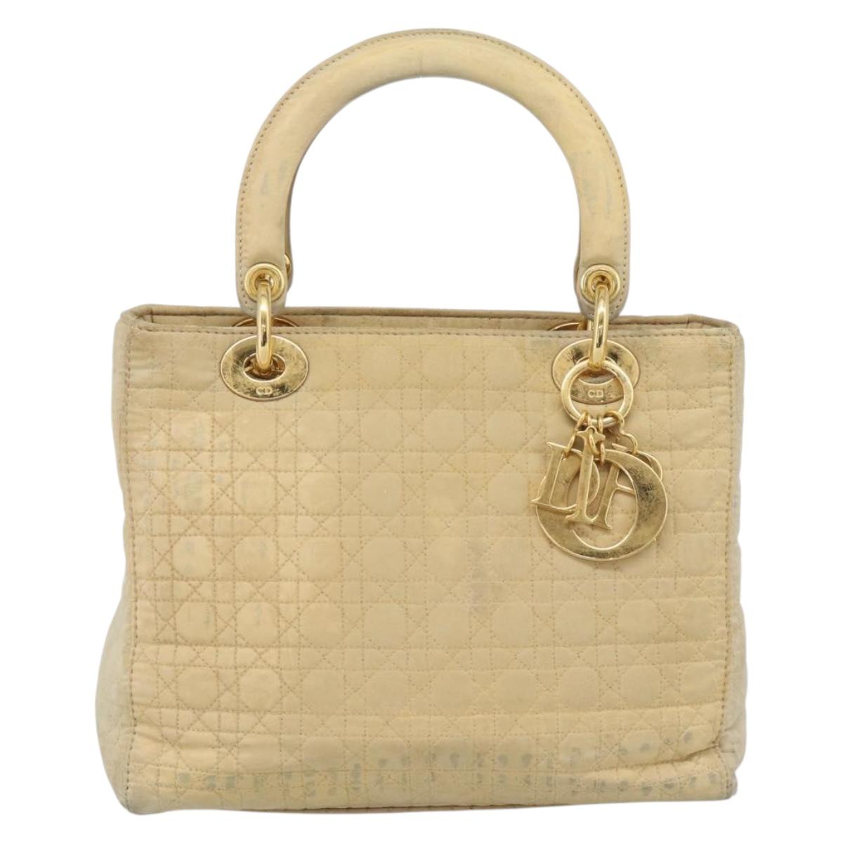 Christian Dior Canage Hand Bag Canvas Beige Gold Auth bs36229