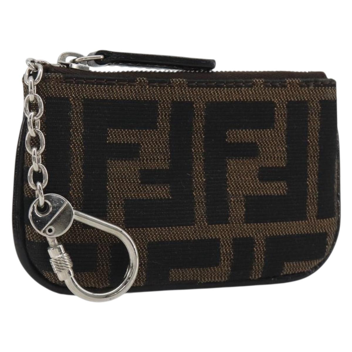 FENDI Zucca Canvas Coin Purse Brown Black Auth bs36231V