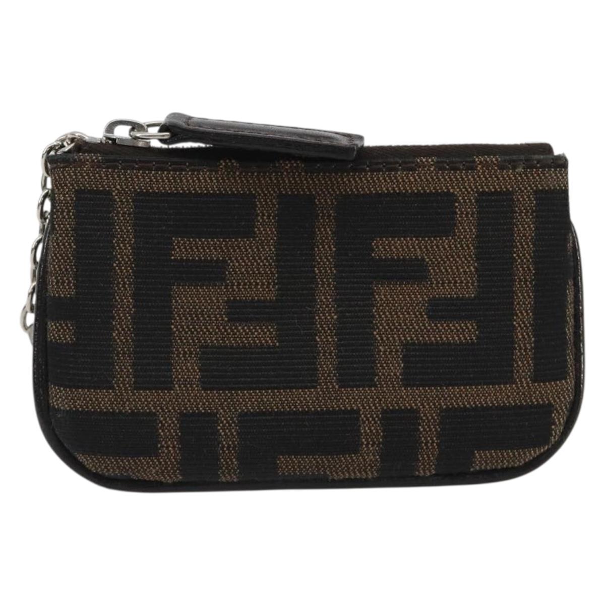 FENDI Zucca Canvas Coin Purse Brown Black Auth bs36231V
