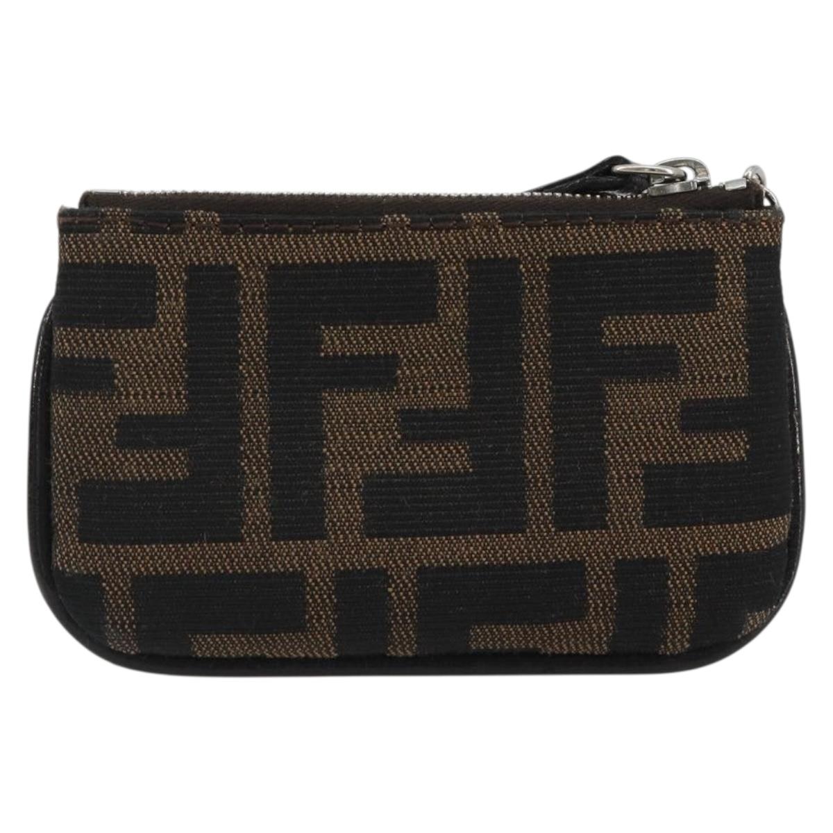 FENDI Zucca Canvas Coin Purse Brown Black Auth bs36231V