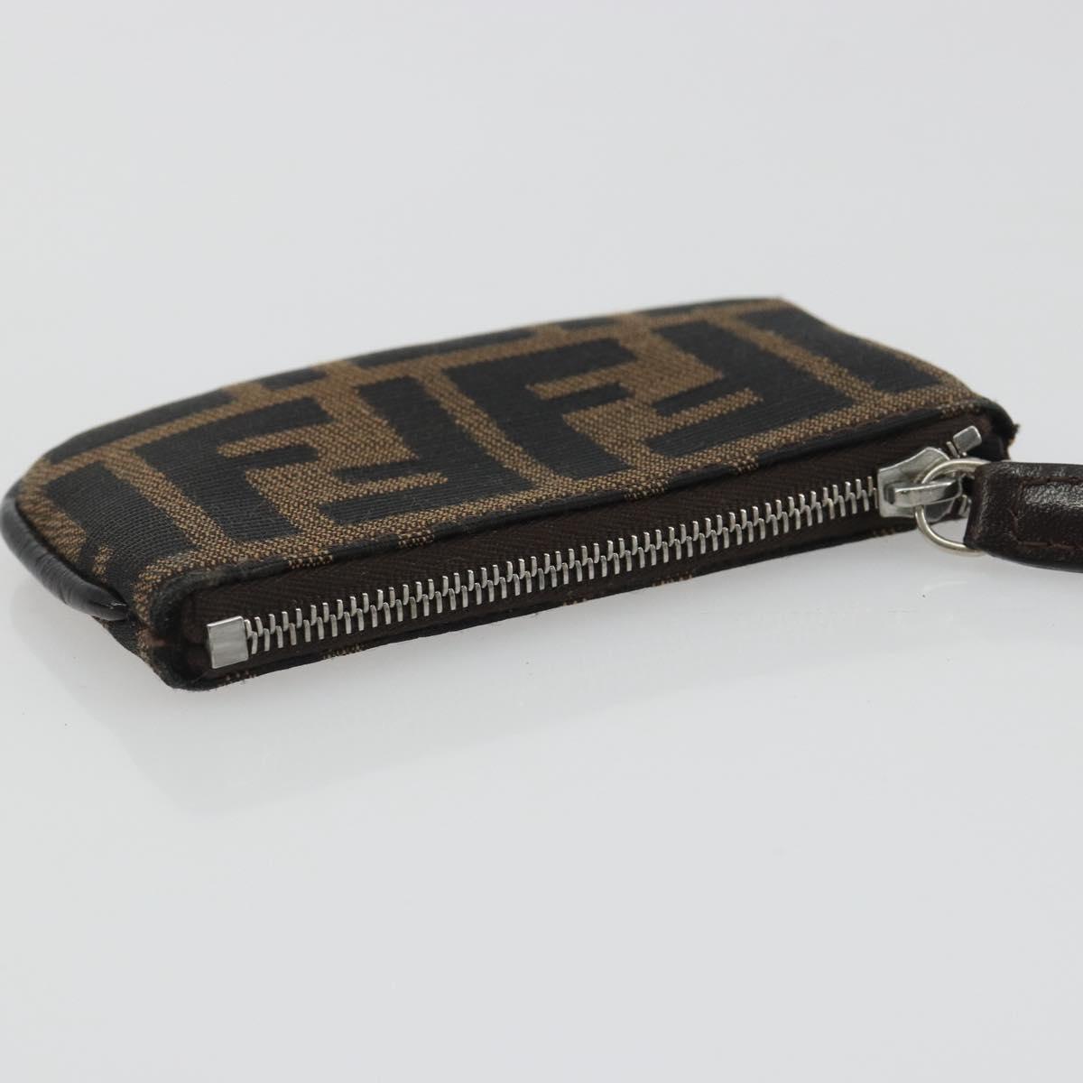 FENDI Zucca Canvas Coin Purse Brown Black Auth bs36231V