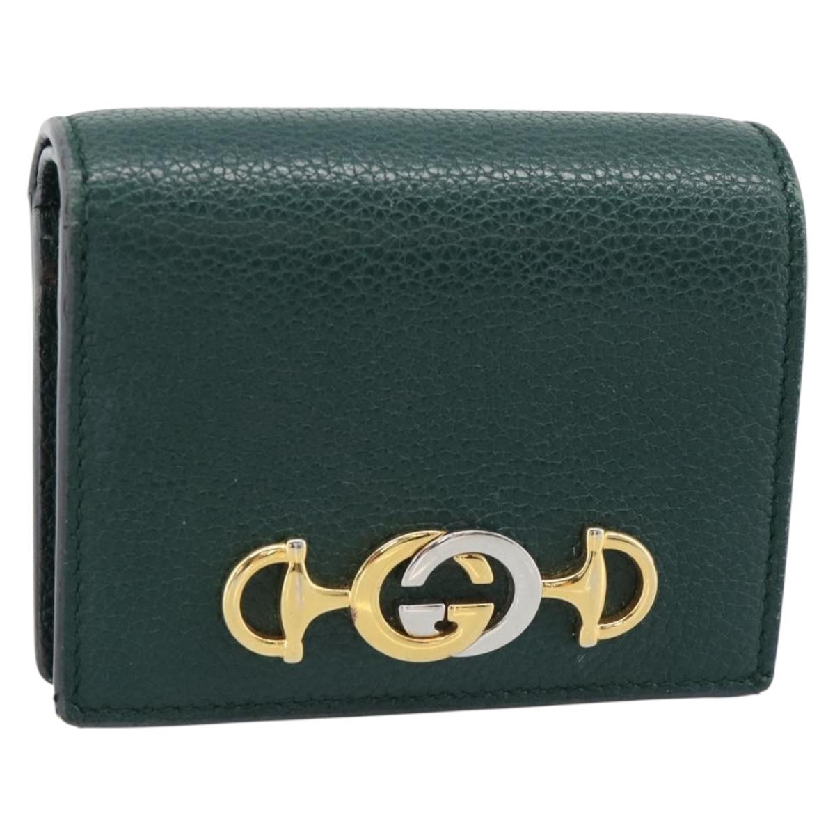 GUCCI Zumi Bifold Wallet Leather Green Gold 570660 Auth bs36232