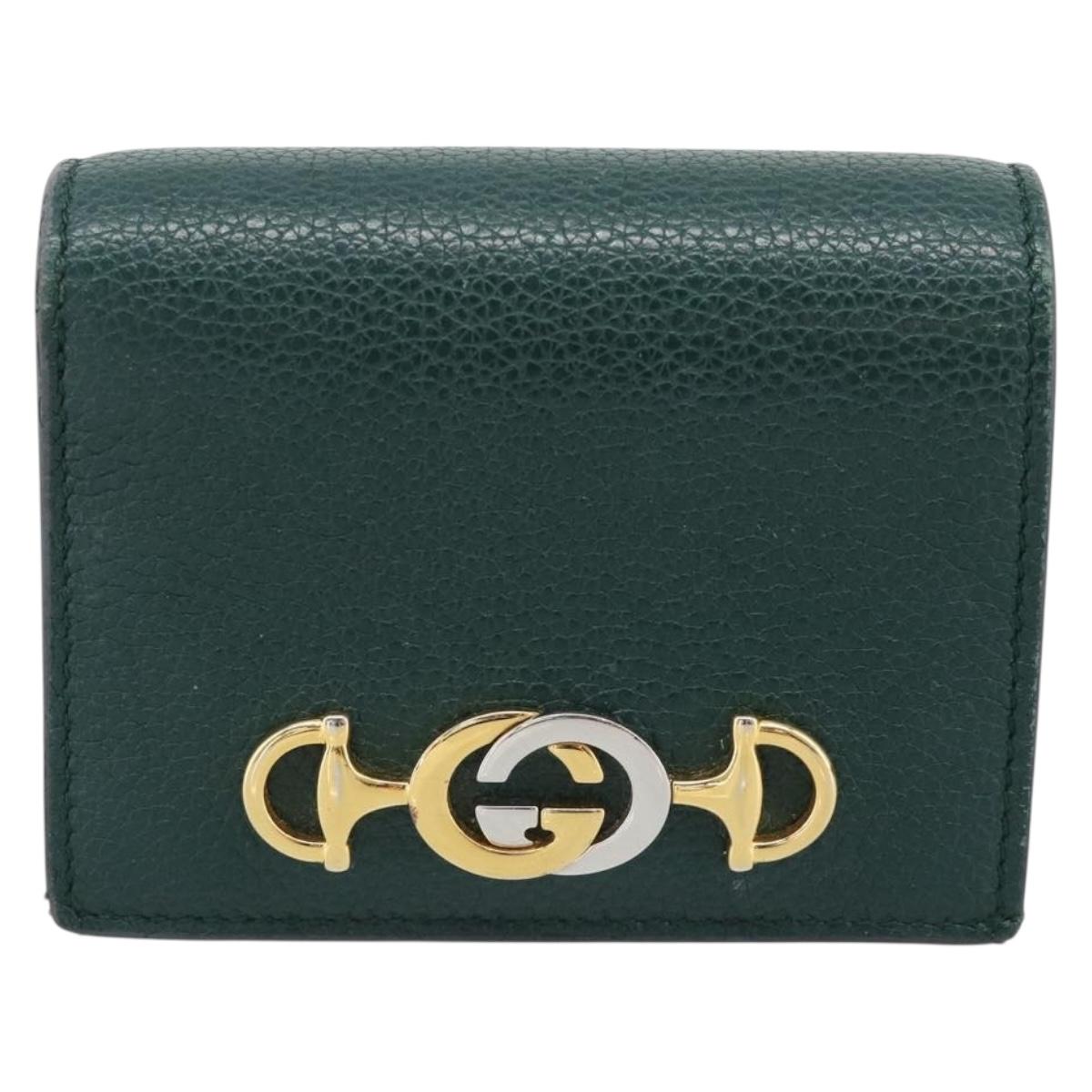 GUCCI Zumi Bifold Wallet Leather Green Gold 570660 Auth bs36232