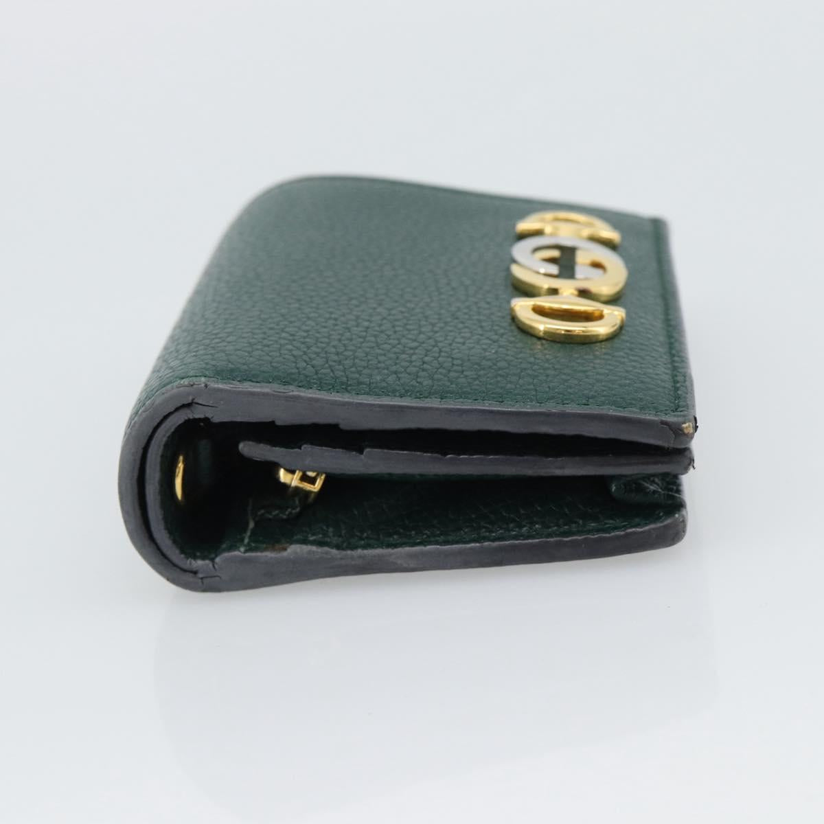GUCCI Zumi Bifold Wallet Leather Green Gold 570660 Auth bs36232