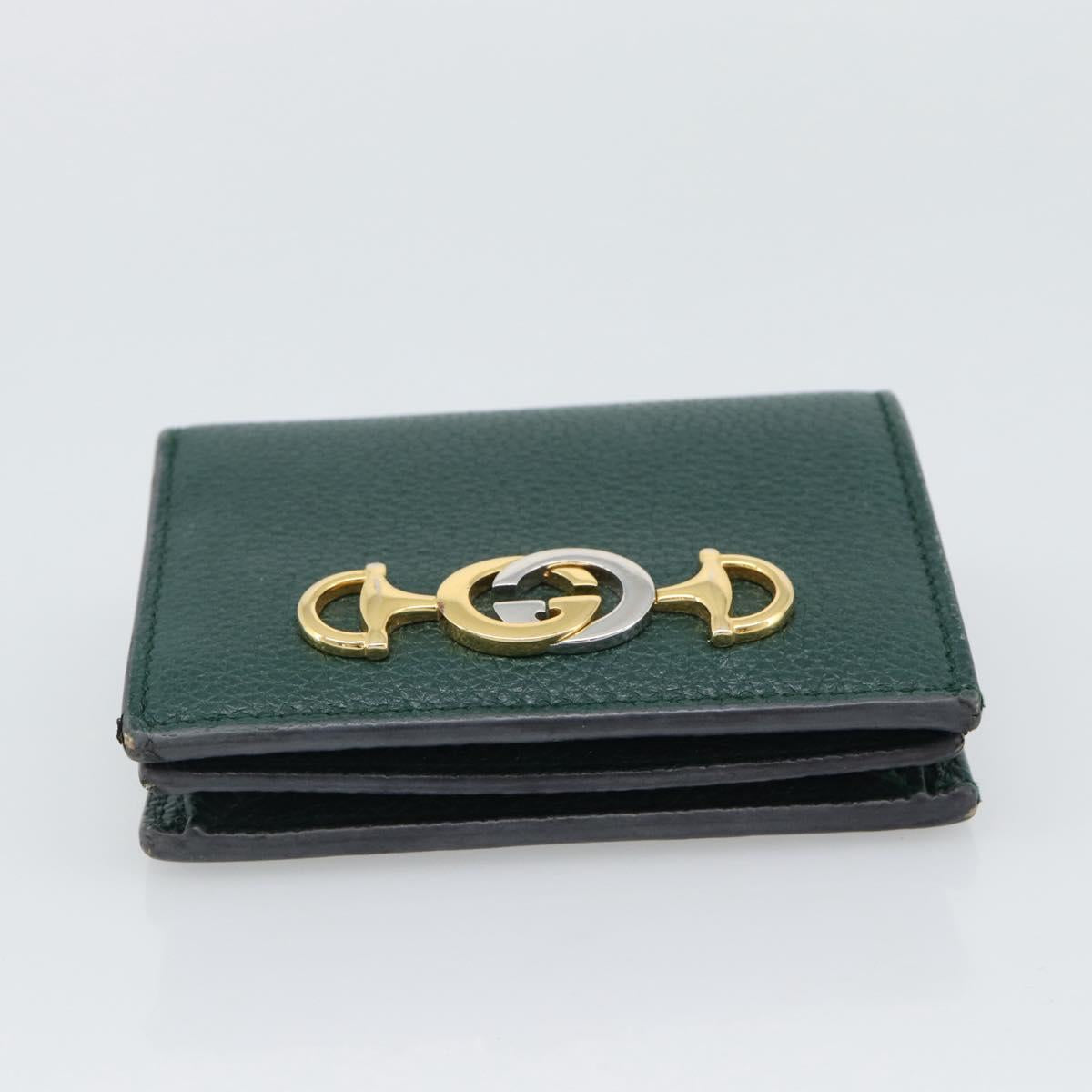 GUCCI Zumi Bifold Wallet Leather Green Gold 570660 Auth bs36232