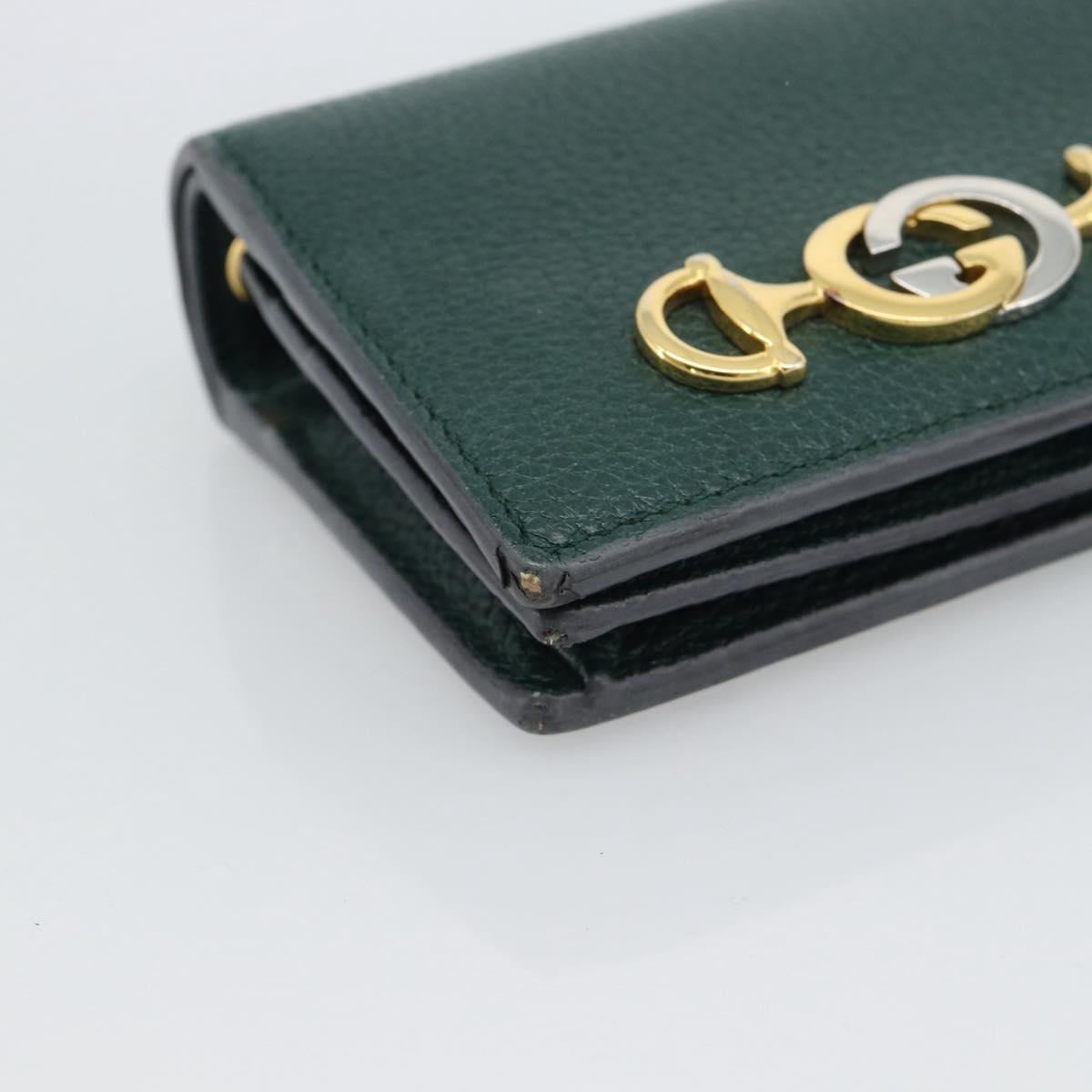 GUCCI Zumi Bifold Wallet Leather Green Gold 570660 Auth bs36232