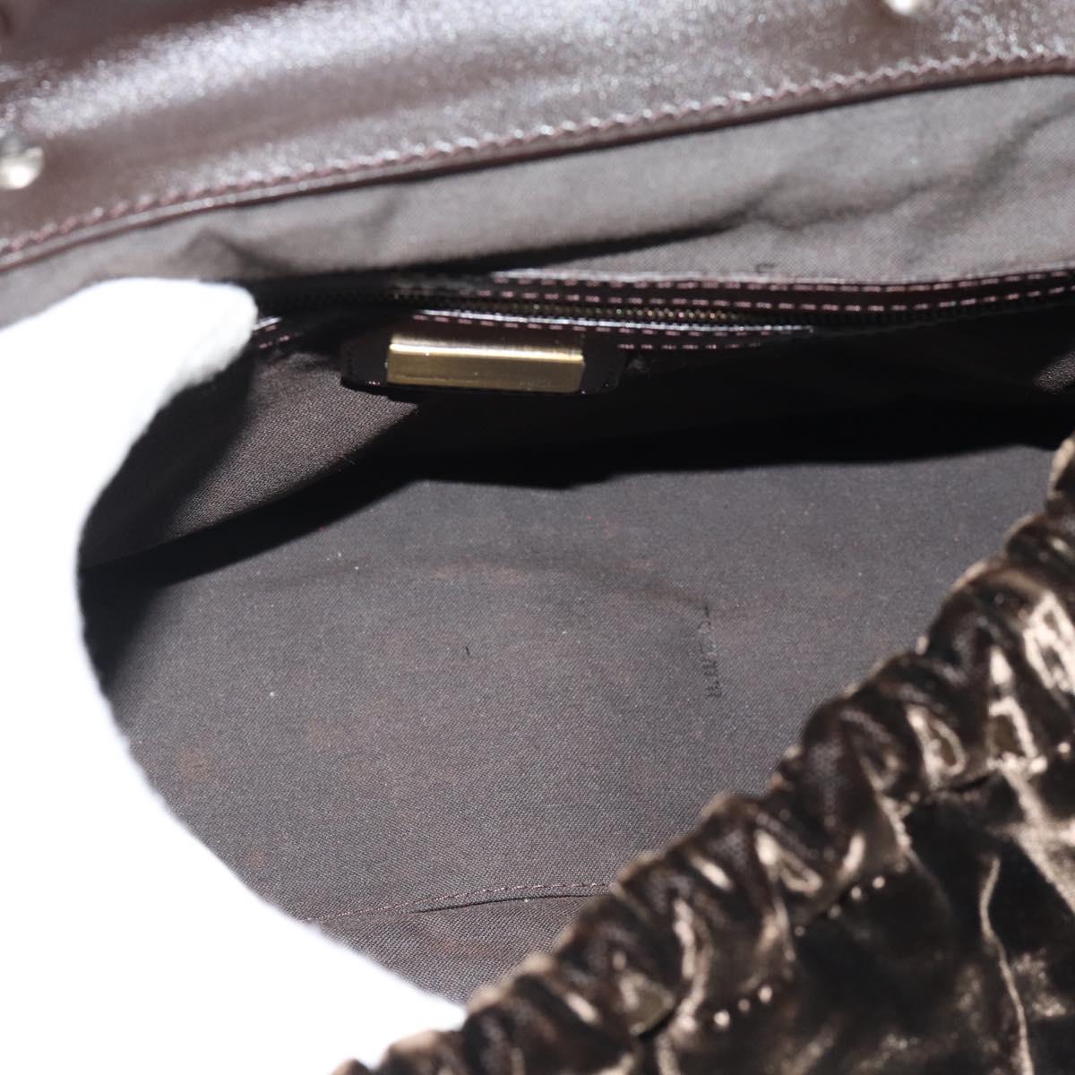 FENDI Hand Bag Velor Brown Gold Auth bs36234