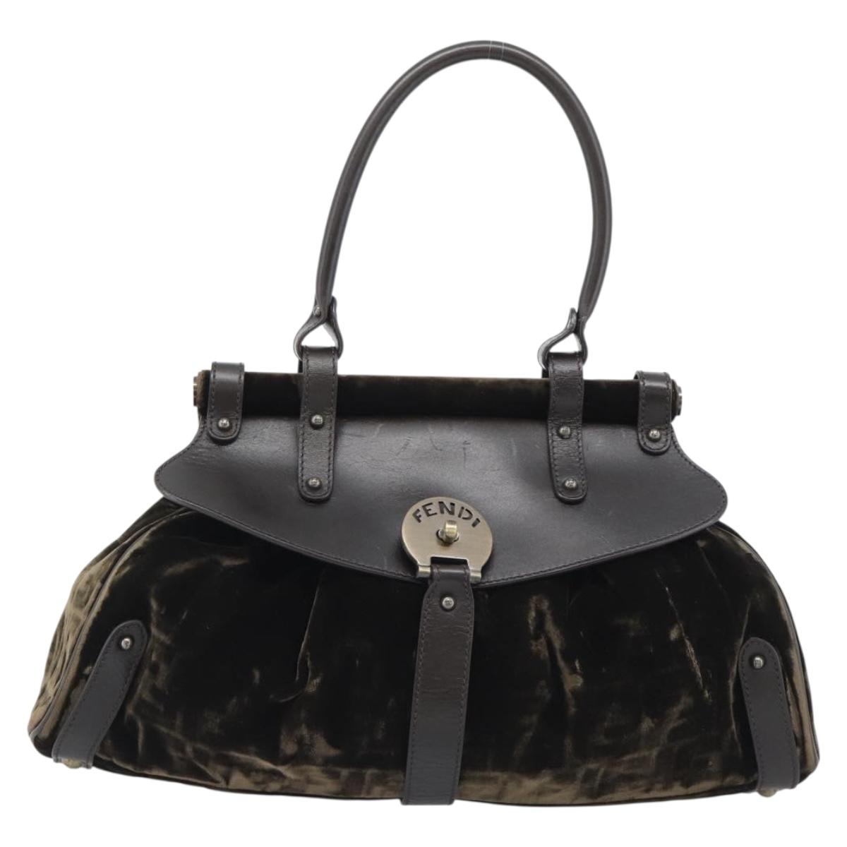 FENDI Hand Bag Velor Brown Gold Auth bs36234