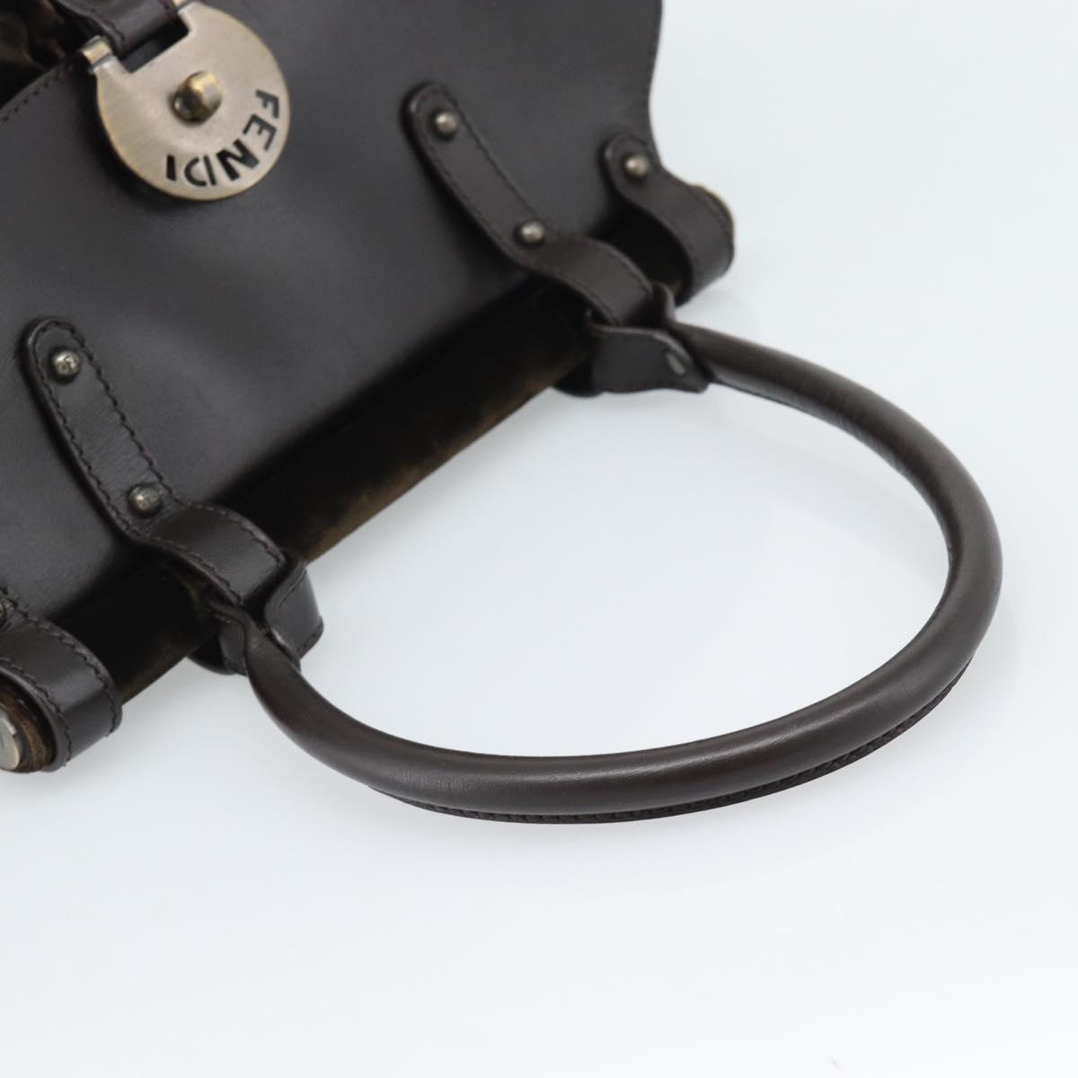 FENDI Hand Bag Velor Brown Gold Auth bs36234