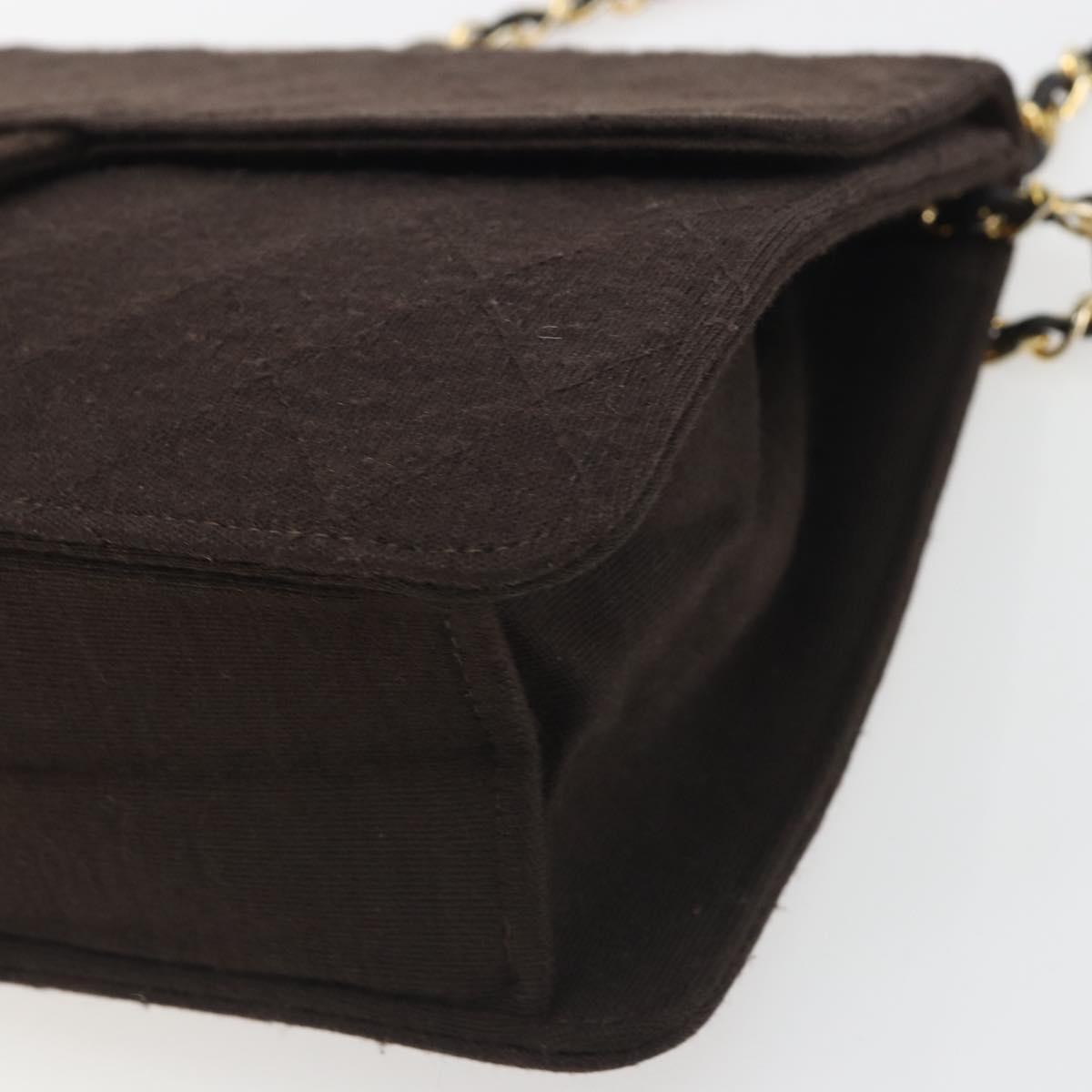 CHANEL Matelasse Chain Shoulder Bag Cotton Brown Gold CC Auth bs36235