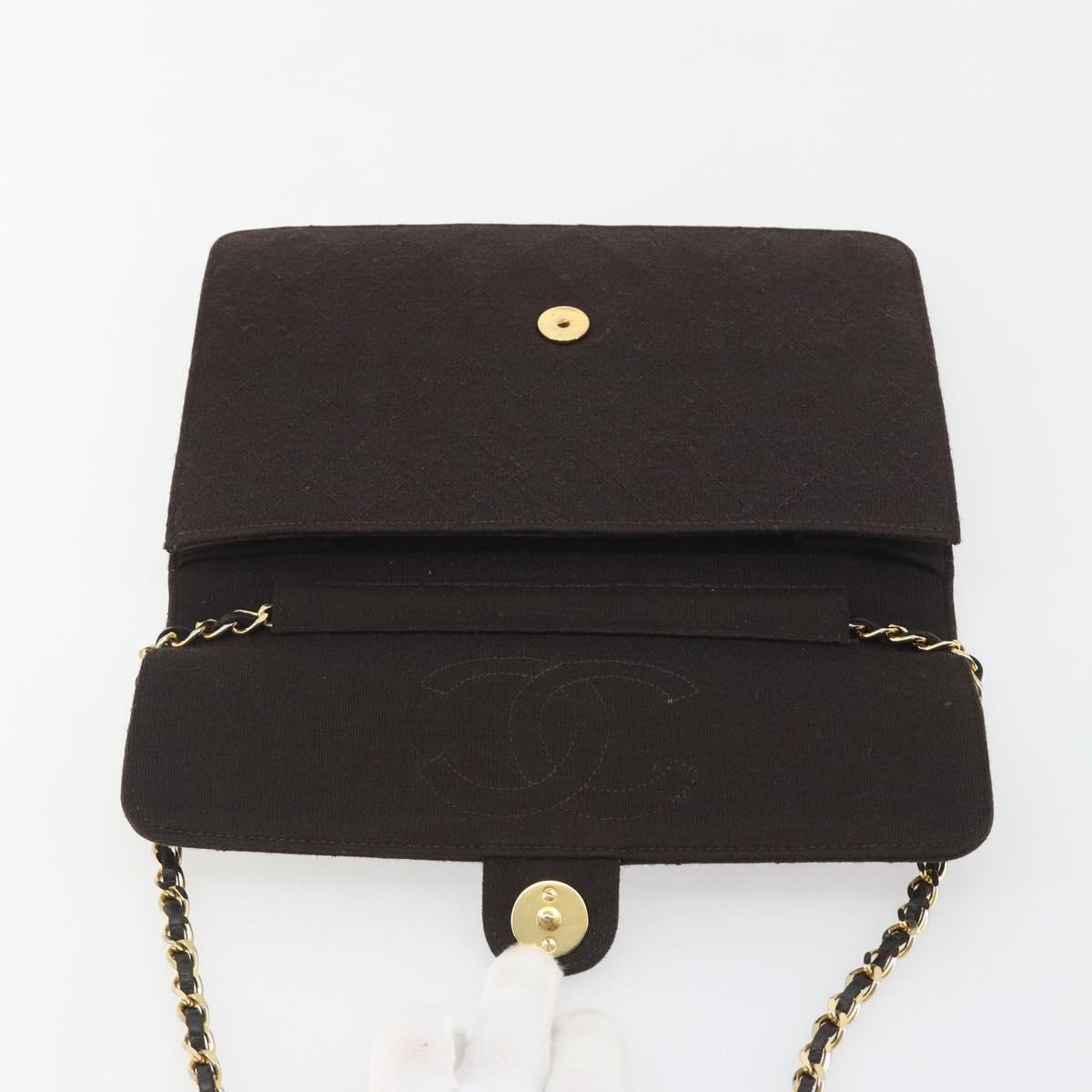 CHANEL Matelasse Chain Shoulder Bag Cotton Brown Gold CC Auth bs36235