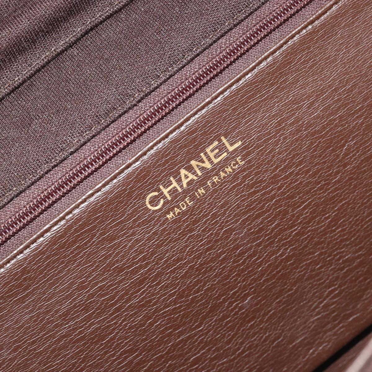 CHANEL Matelasse Chain Shoulder Bag Cotton Brown Gold CC Auth bs36235