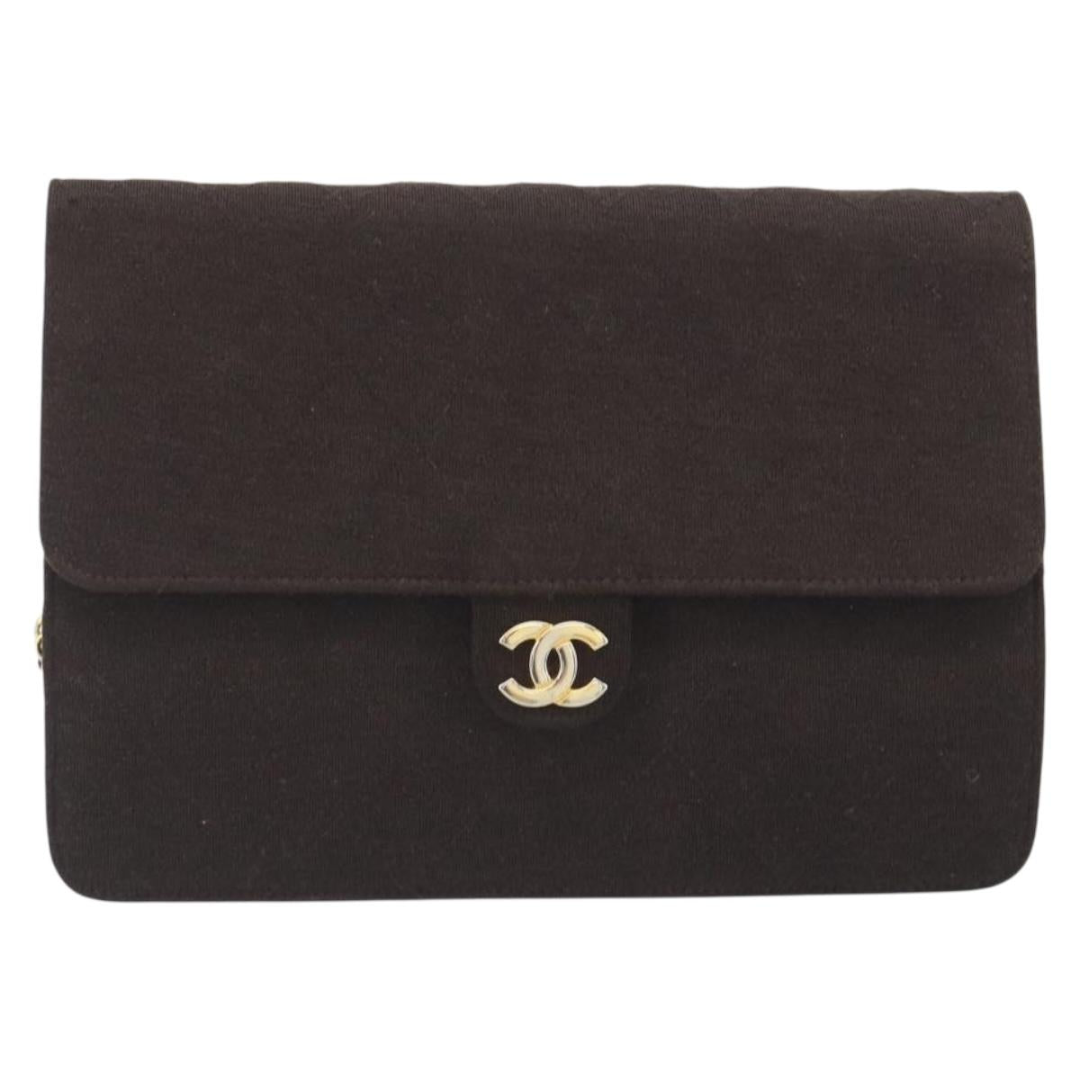 CHANEL Matelasse Chain Shoulder Bag Cotton Brown Gold CC Auth bs36235