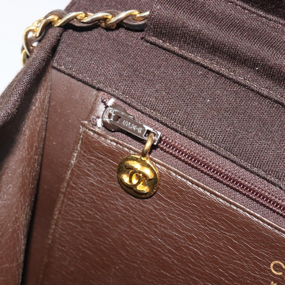 CHANEL Matelasse Chain Shoulder Bag Cotton Brown Gold CC Auth bs36235