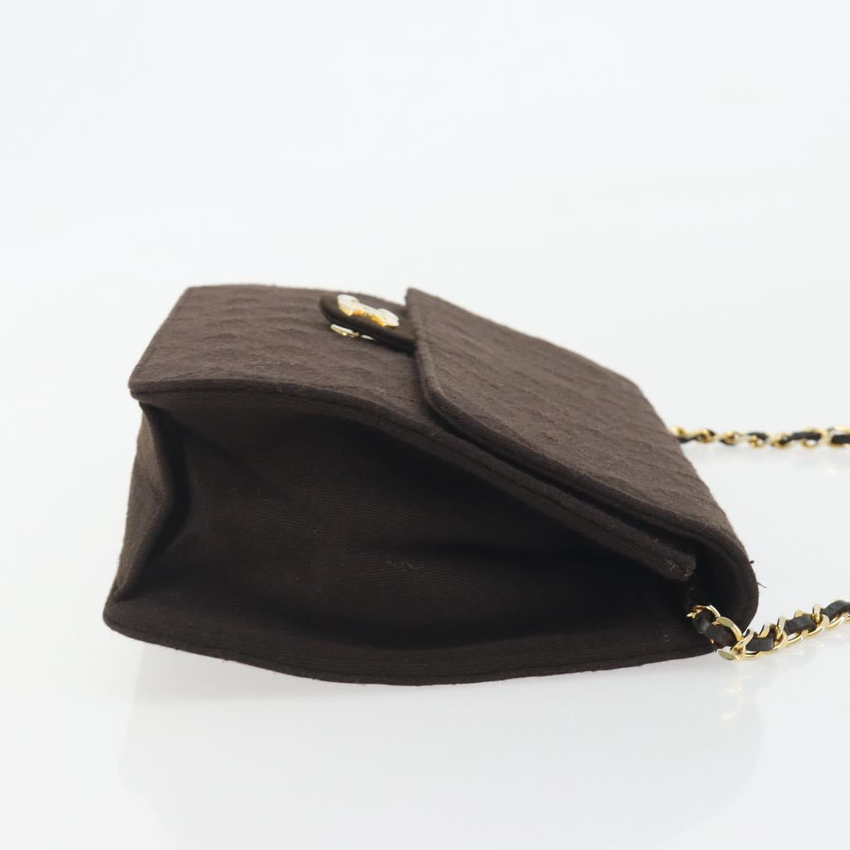 CHANEL Matelasse Chain Shoulder Bag Cotton Brown Gold CC Auth bs36235