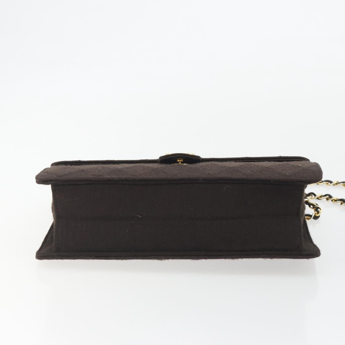 CHANEL Matelasse Chain Shoulder Bag Cotton Brown Gold CC Auth bs36235