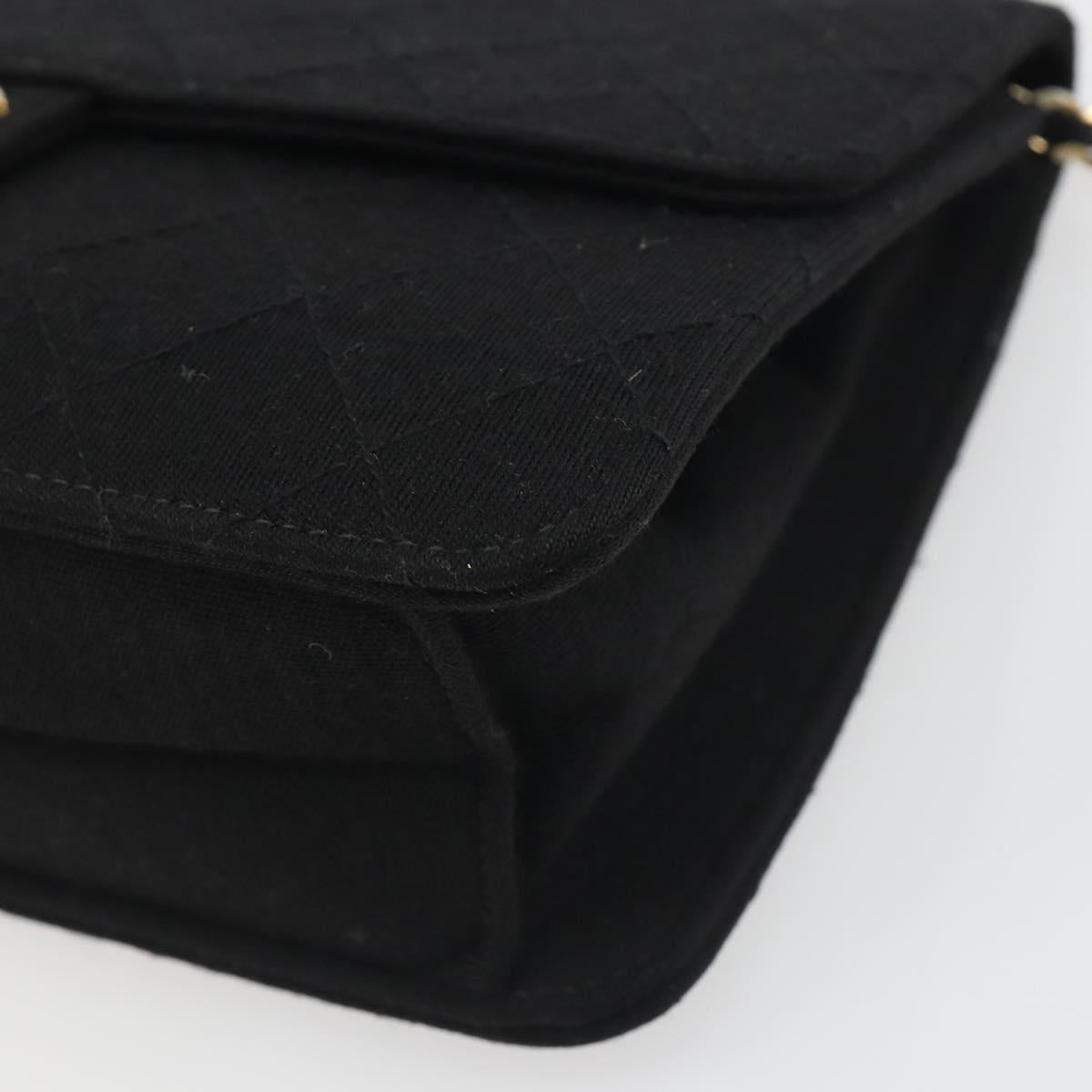 CHANEL Matelasse Chain Shoulder Bag Cotton Black Gold CC Auth bs36236