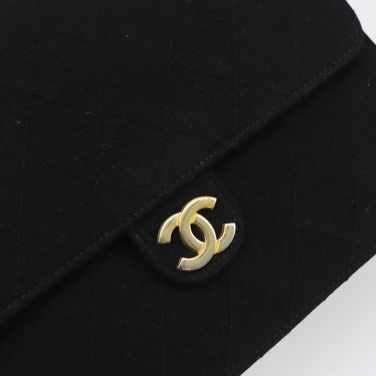 CHANEL Matelasse Chain Shoulder Bag Cotton Black Gold CC Auth bs36236