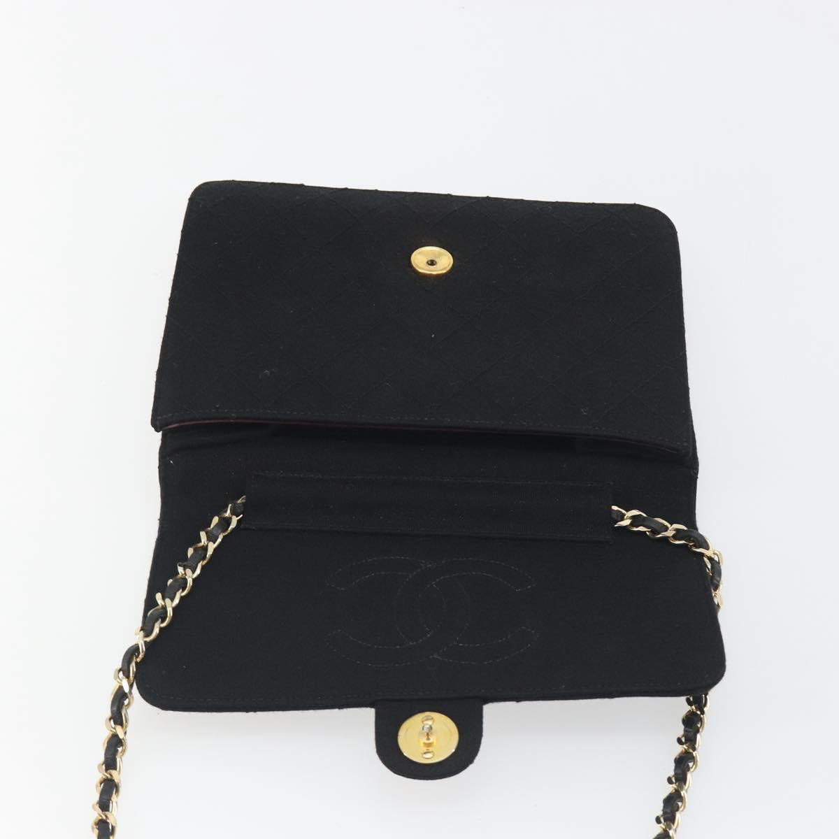CHANEL Matelasse Chain Shoulder Bag Cotton Black Gold CC Auth bs36236
