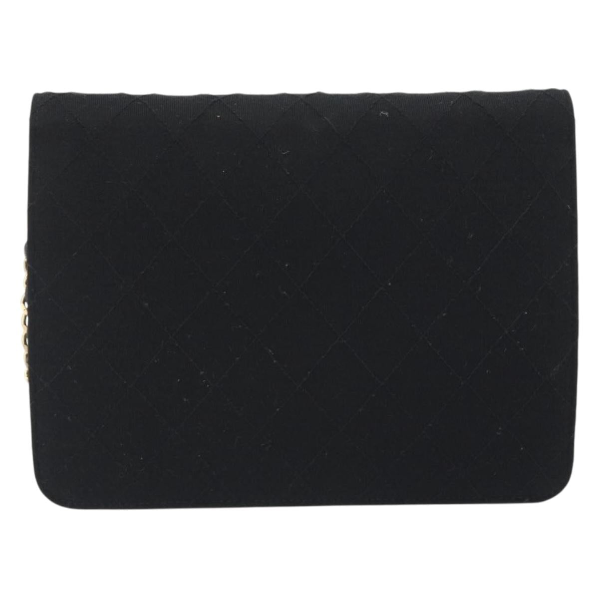 CHANEL Matelasse Chain Shoulder Bag Cotton Black Gold CC Auth bs36236