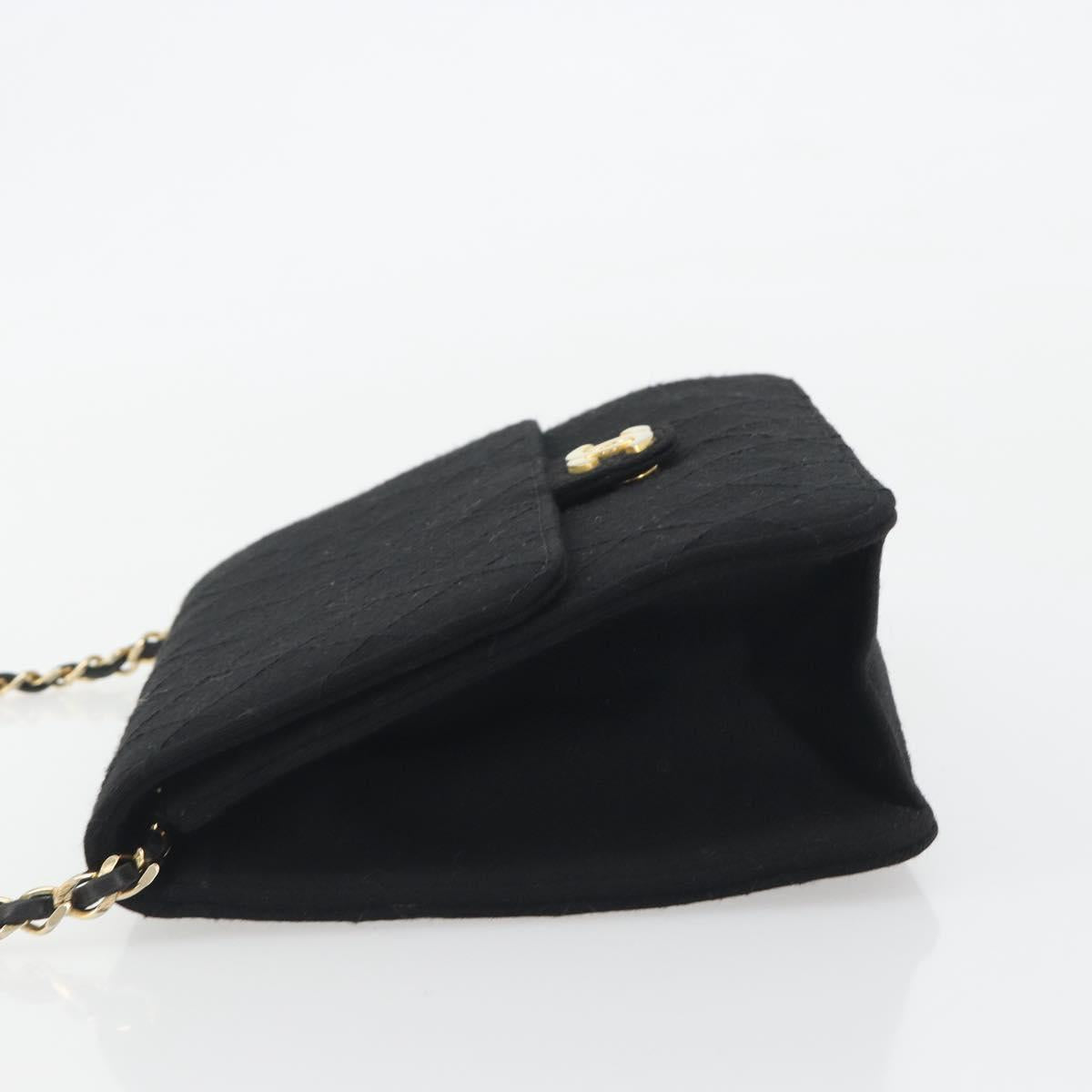 CHANEL Matelasse Chain Shoulder Bag Cotton Black Gold CC Auth bs36236